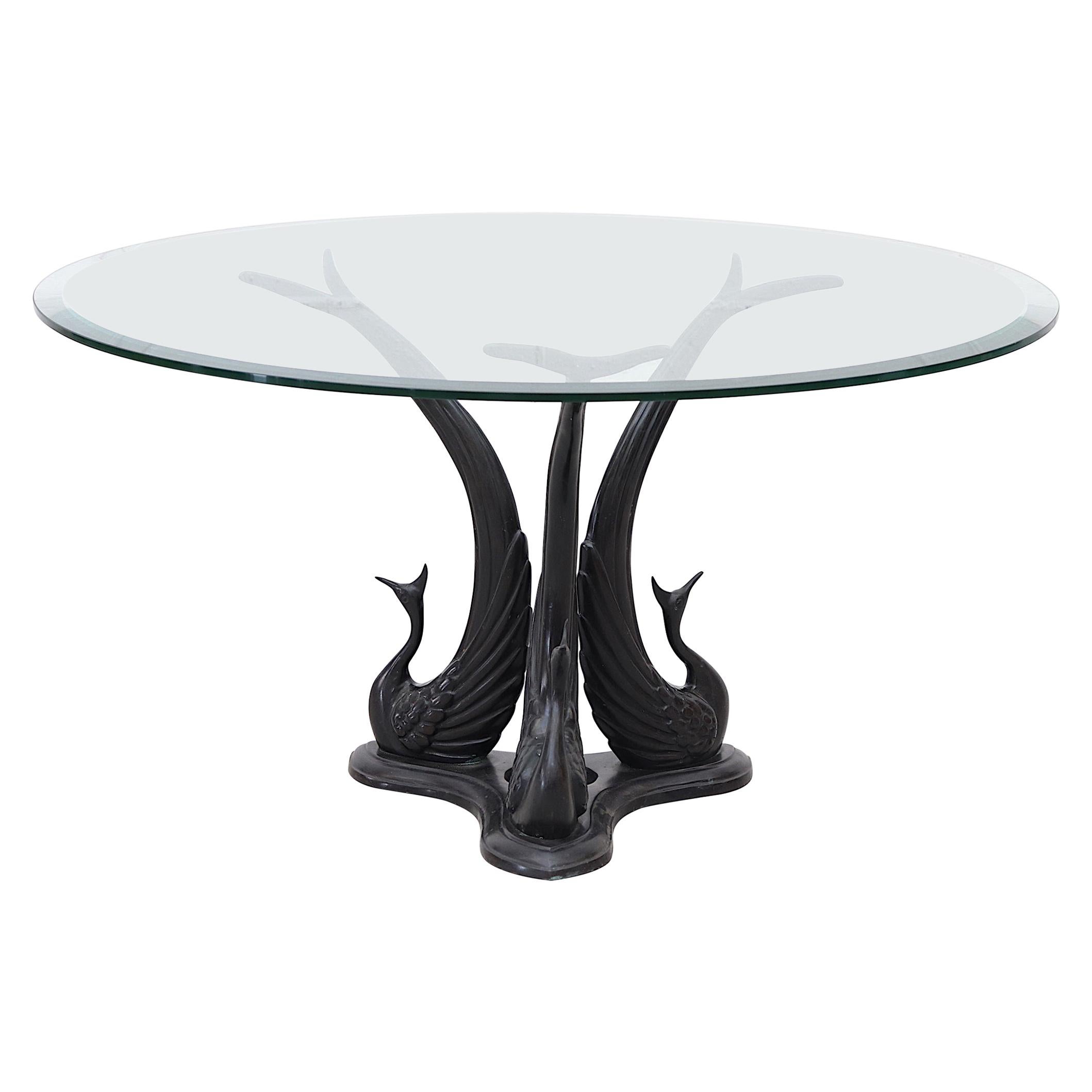 French Bronze Sculptural Peacock Coffee Table with Beveled Plate Glass Top
