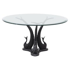 French Bronze Sculptural Peacock Coffee Table with Beveled Plate Glass Top