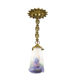 French Bronze Pendant Light with Pâte de Verre Glass by Muller Frères Luneville