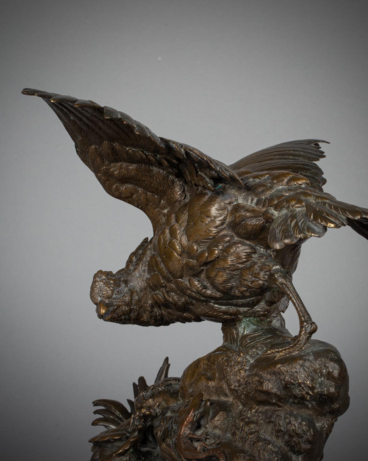 French Bronze Pheasant Preying on a Lizard, Alphonse-Alexandre Arson (1822-1880) For Sale 3