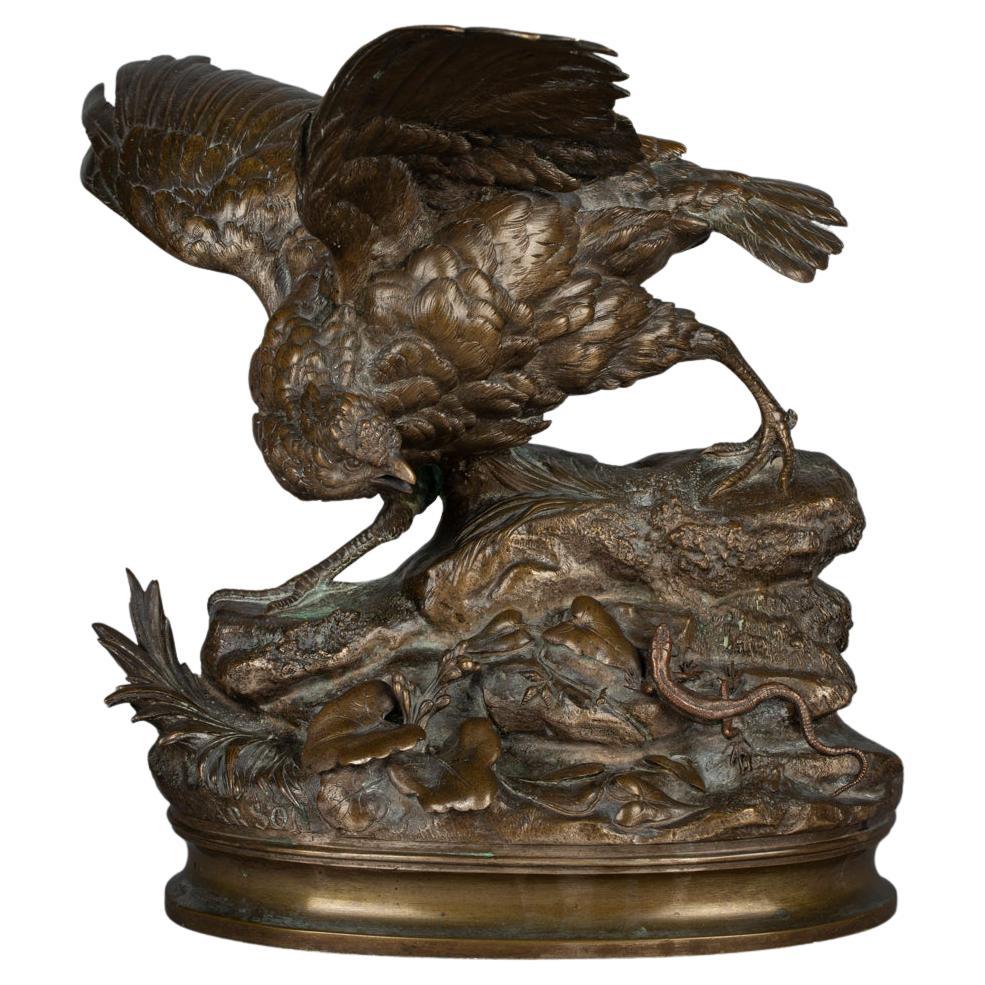 French Bronze Pheasant Preying on a Lizard, Alphonse-Alexandre Arson (1822-1880) For Sale