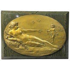 French Bronze Plaque, Venus and Cupid, 19th Century