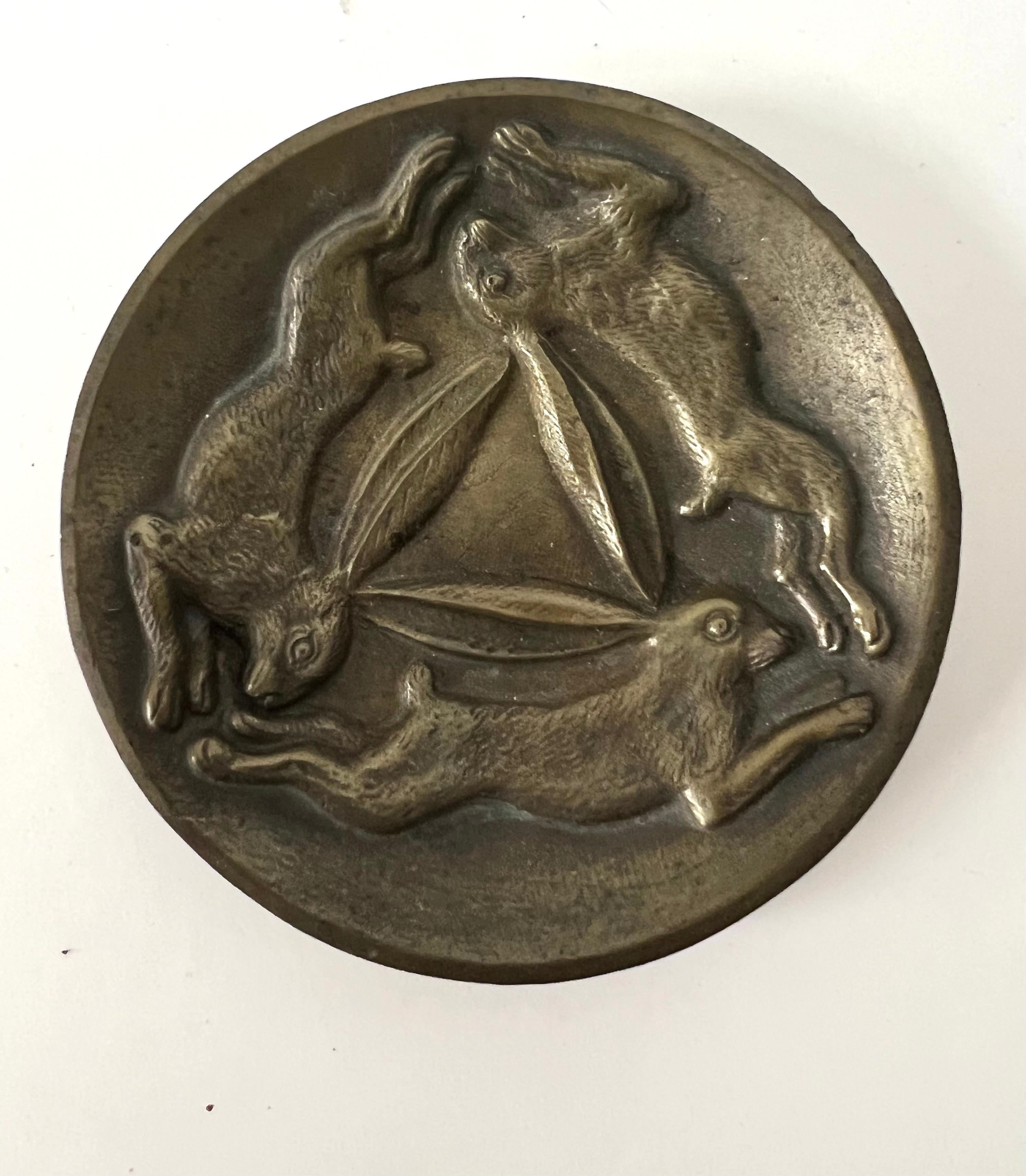 20th Century French bronze pocket tray with elongated Hares or Bunnies 1930 For Sale