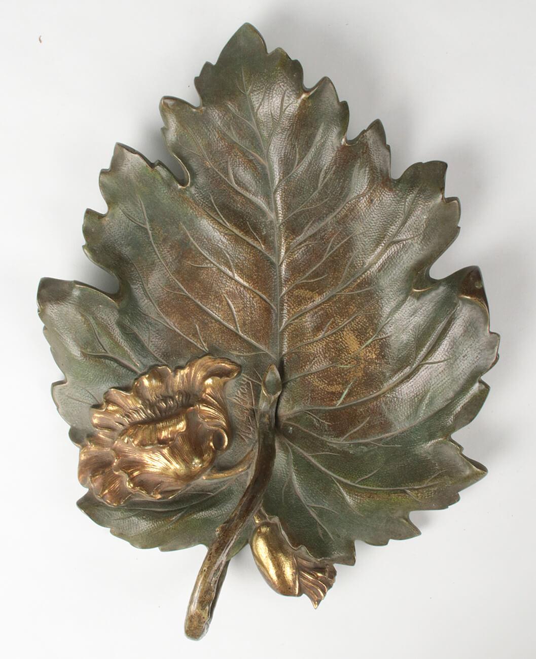Patinated French Bronze Presenting Dish Shaped as Leaf by Giltay