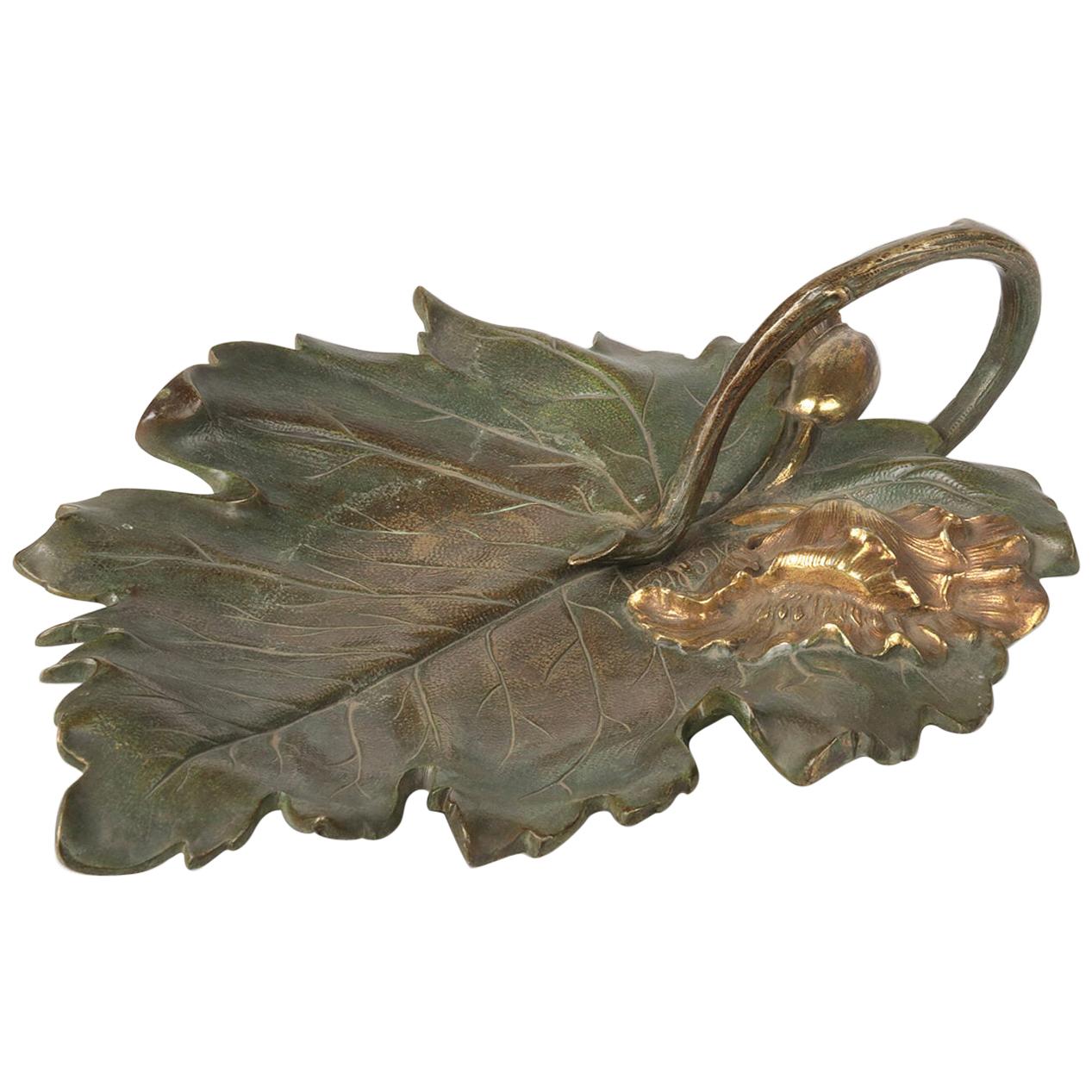 French Bronze Presenting Dish Shaped as Leaf by Giltay
