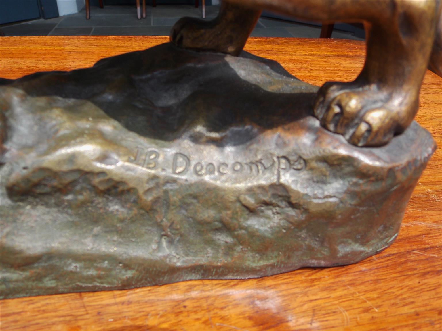 French Bronze Rampant Lion on Rocky Plinth, Signed J. B. Descomps, Circa 1900 In Excellent Condition In Hollywood, SC