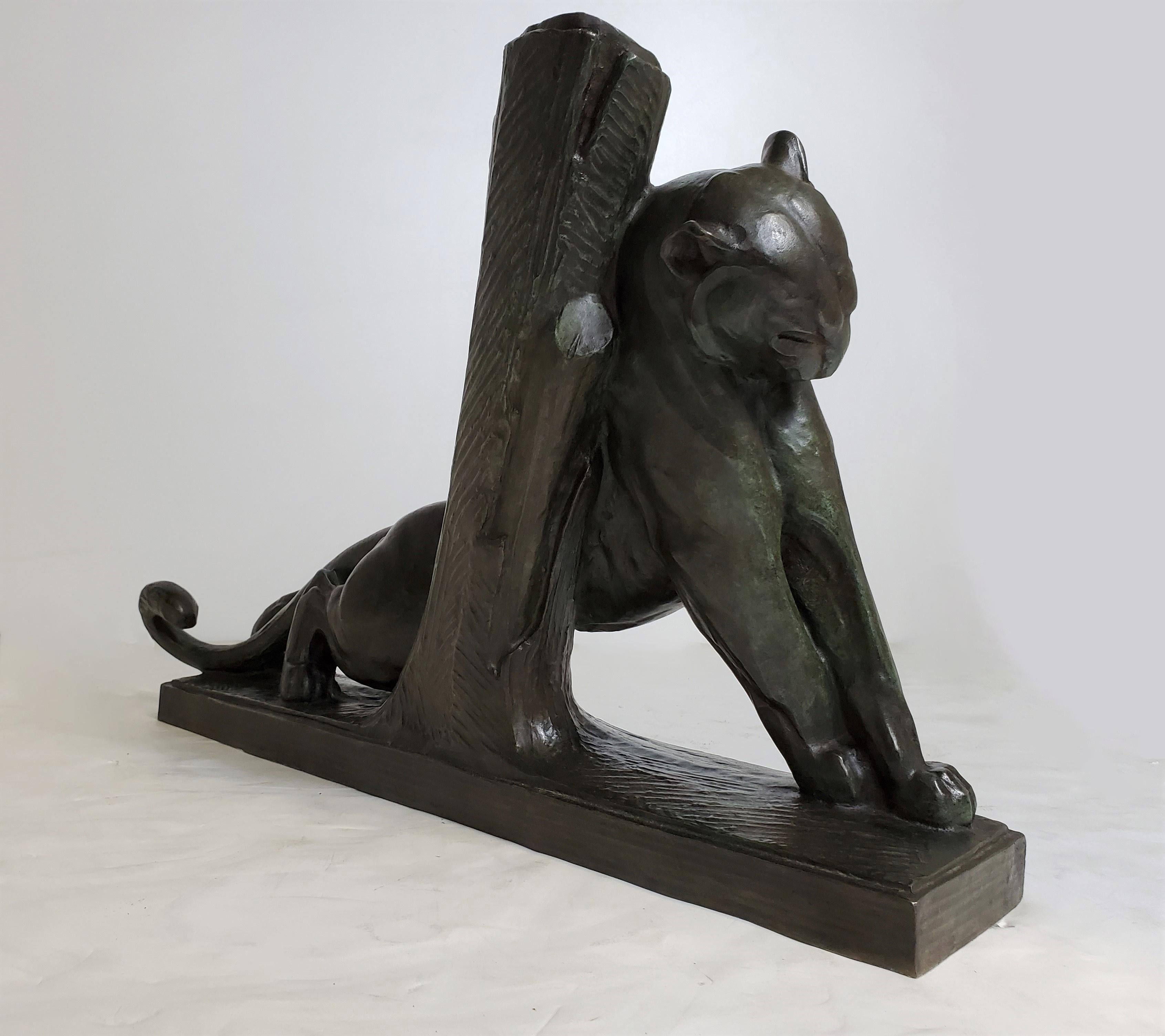 Französisch Bronze Seltene Skulptur eines Panther Ammer Signiert André Vincent Becquerel im Angebot 5
