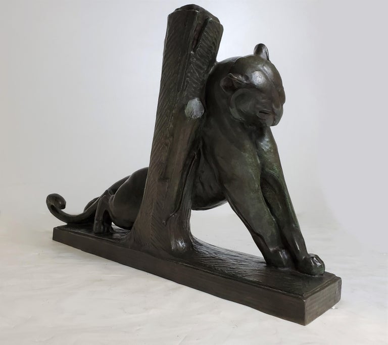French Bronze Rare Sculpture of a Panther Bunting Signed André Vincent Becquerel For Sale 6