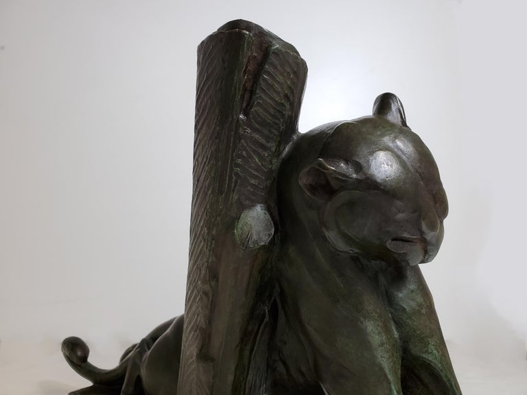 French Bronze Rare Sculpture of a Panther Bunting Signed André Vincent Becquerel For Sale 7