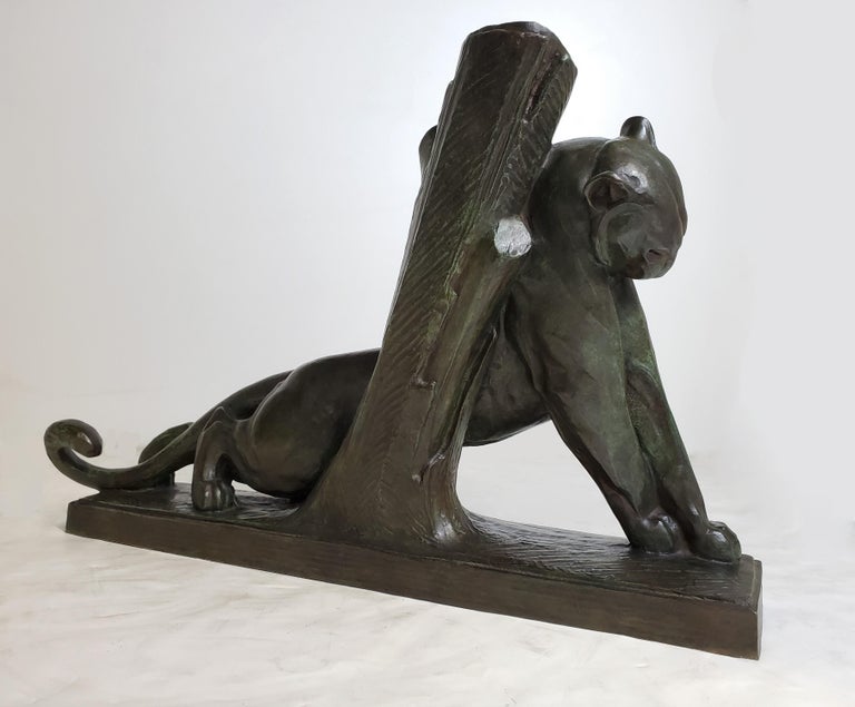 French Bronze Rare Sculpture of a Panther Bunting Signed André Vincent Becquerel For Sale 8