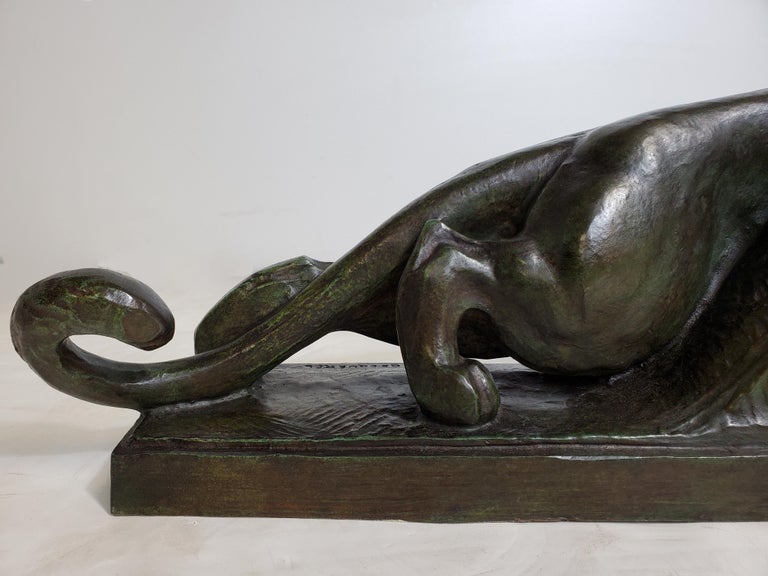 French Bronze Rare Sculpture of a Panther Bunting Signed André Vincent Becquerel For Sale 9