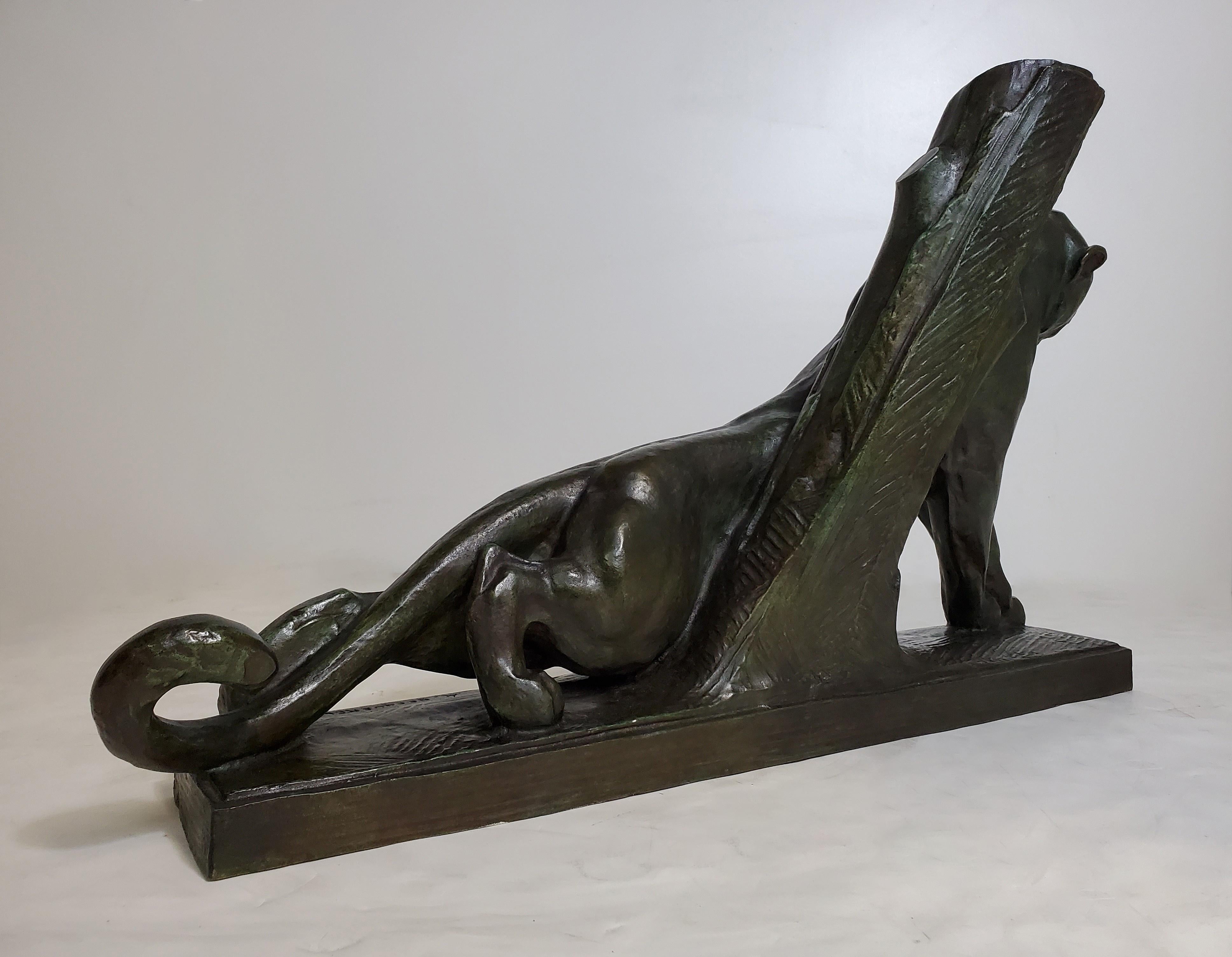 French Bronze Rare Sculpture of a Panther Bunting Signed André Vincent Becquerel For Sale 11