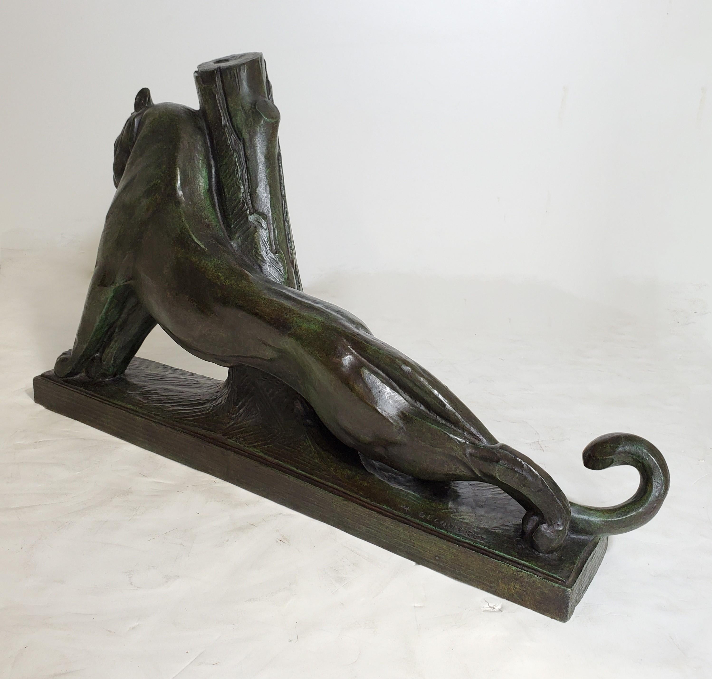 French Bronze Rare Sculpture of a Panther Bunting Signed André Vincent Becquerel For Sale 12