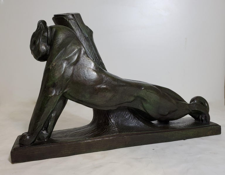 Art Deco French Bronze Rare Sculpture of a Panther Bunting Signed André Vincent Becquerel For Sale