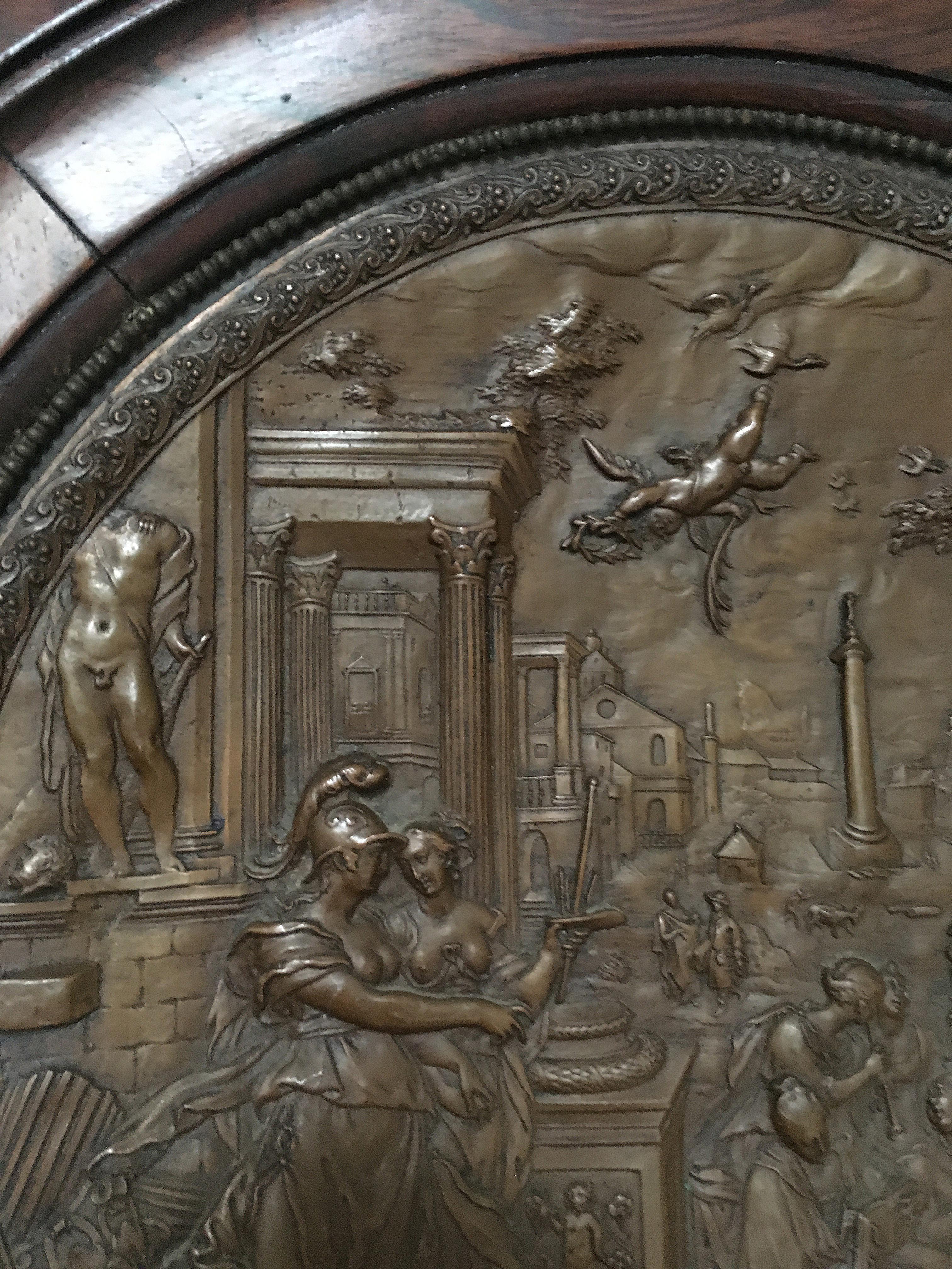 Wood French Bronze Repousse Wall Medallion, 19th Century