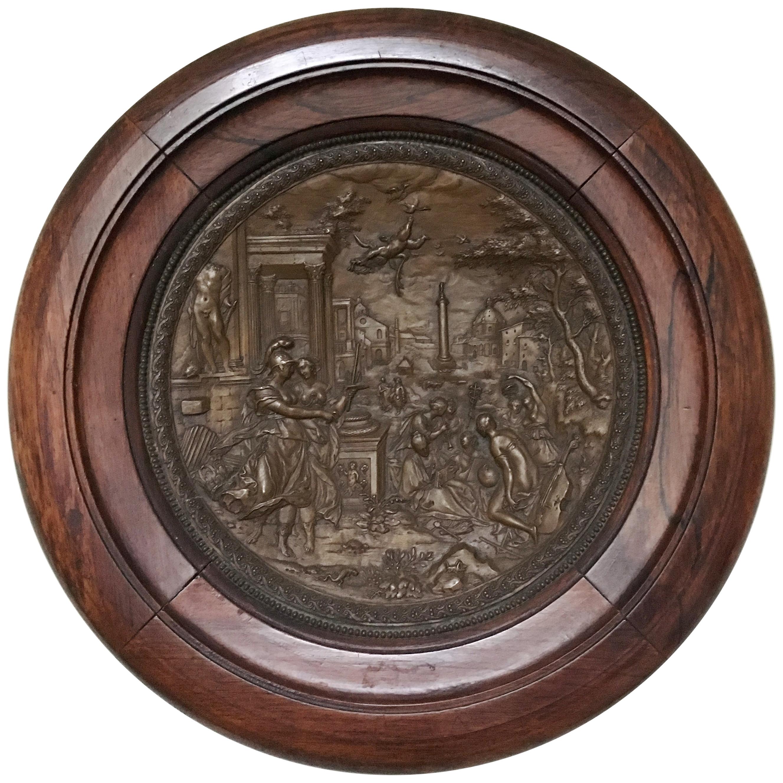 French Bronze Repousse Wall Medallion, 19th Century