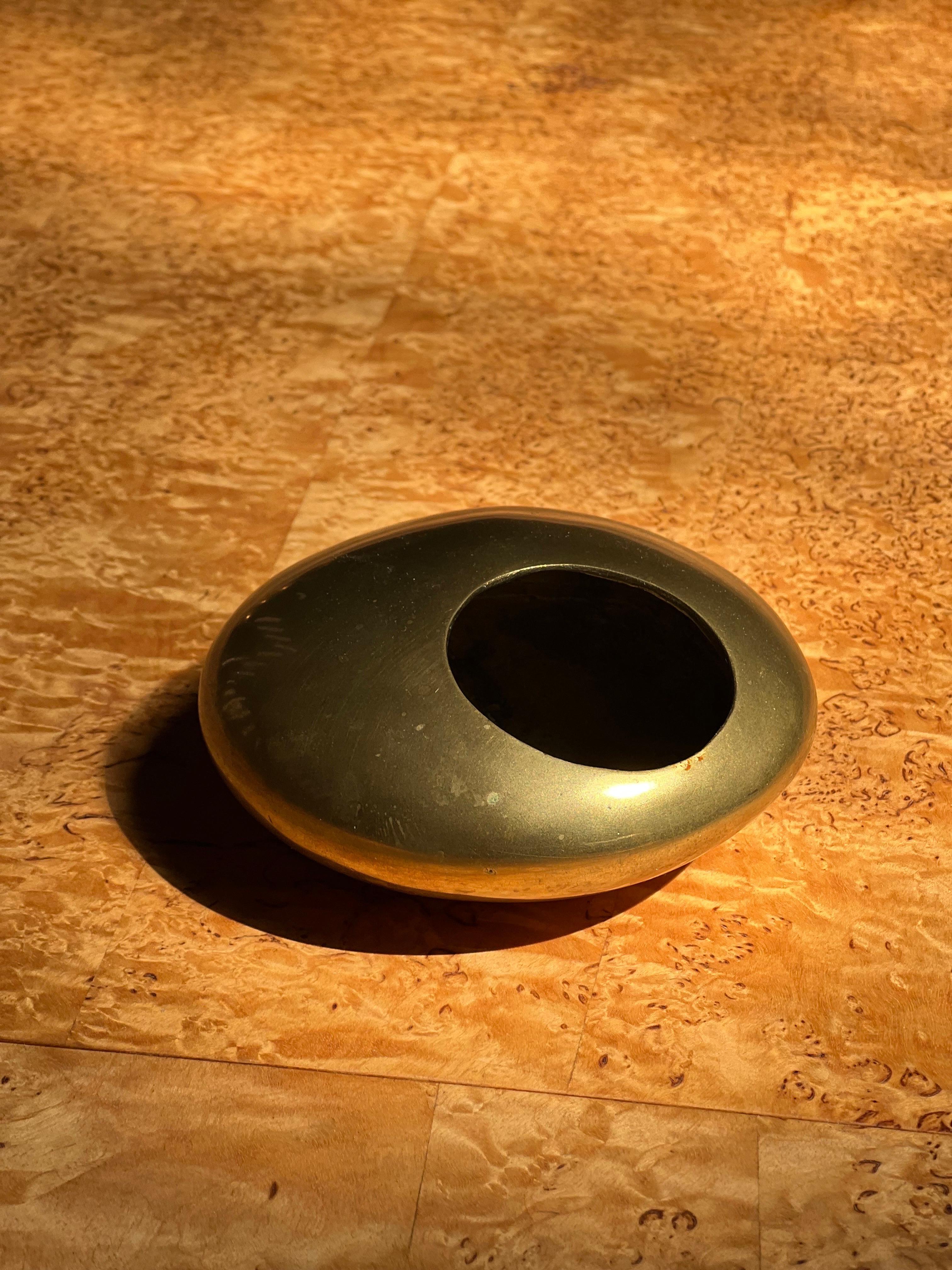 Mid-Century Modern French Bronze Round Space Age Ashtray Similar to Roger Tallon Orb