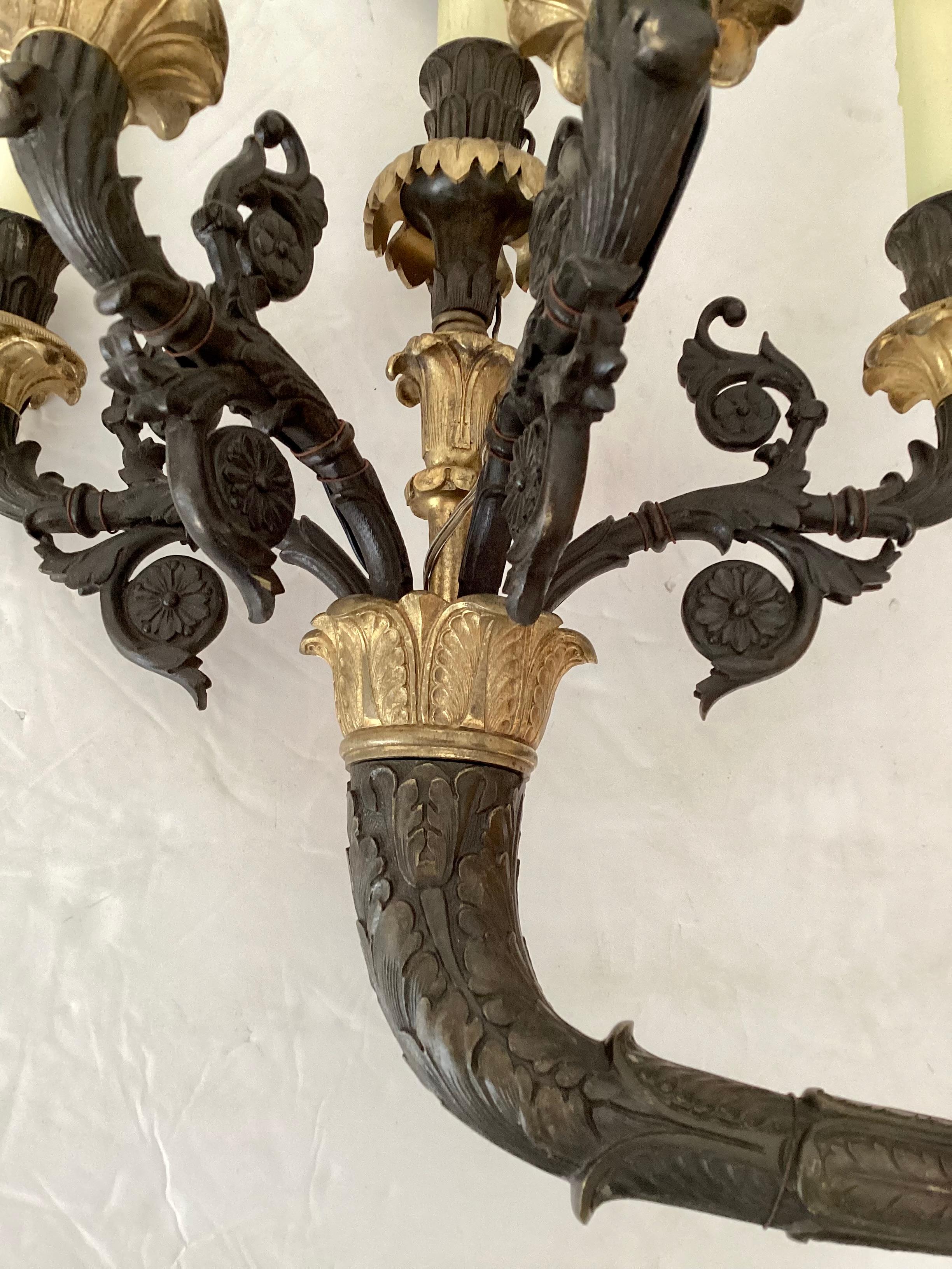 Late 20th Century French Bronze Sconces, a Pair For Sale