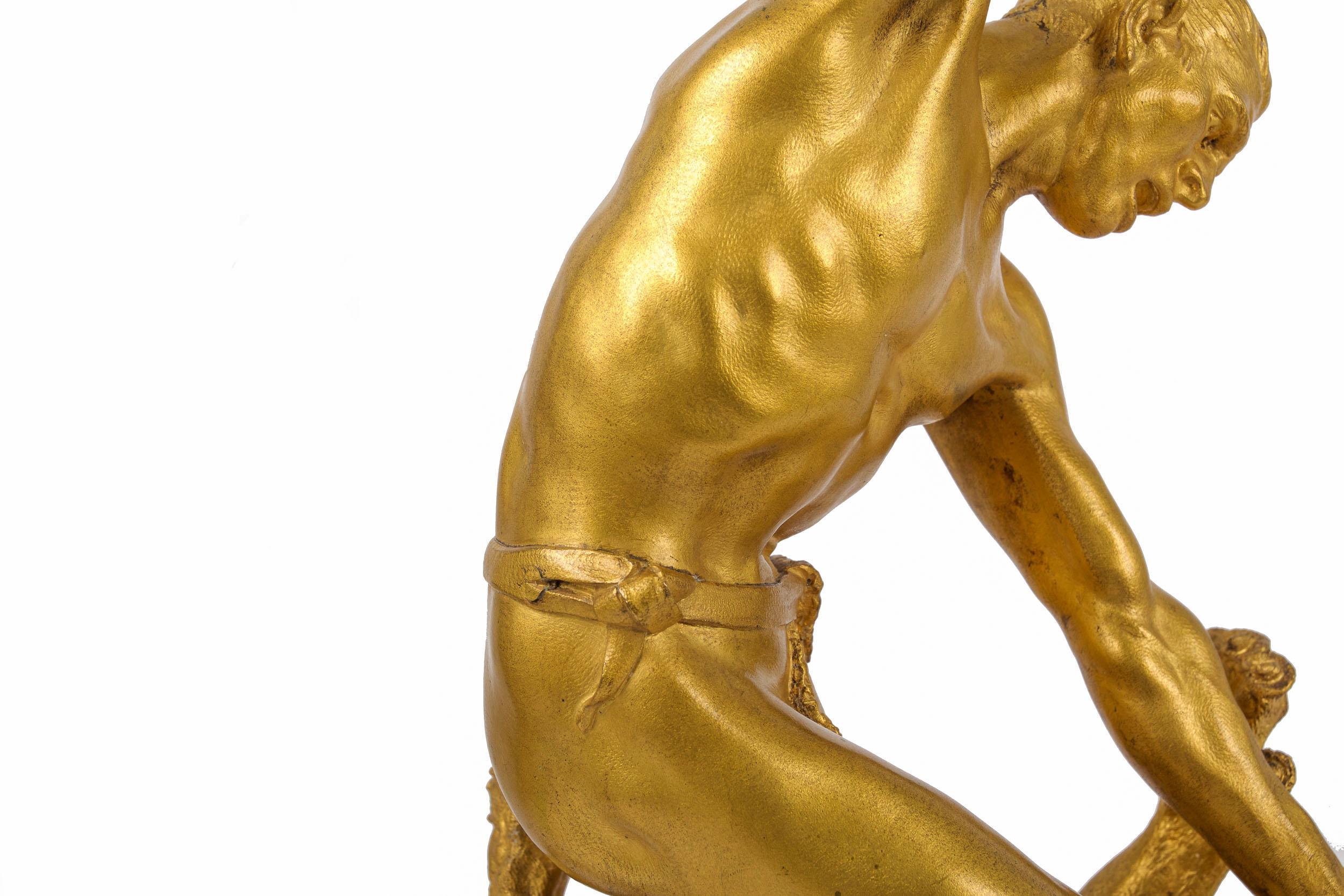 Sculpture française en bronze Indian Battling Wildcat de Francois Hippolyte Peyrol, vers 1910 9