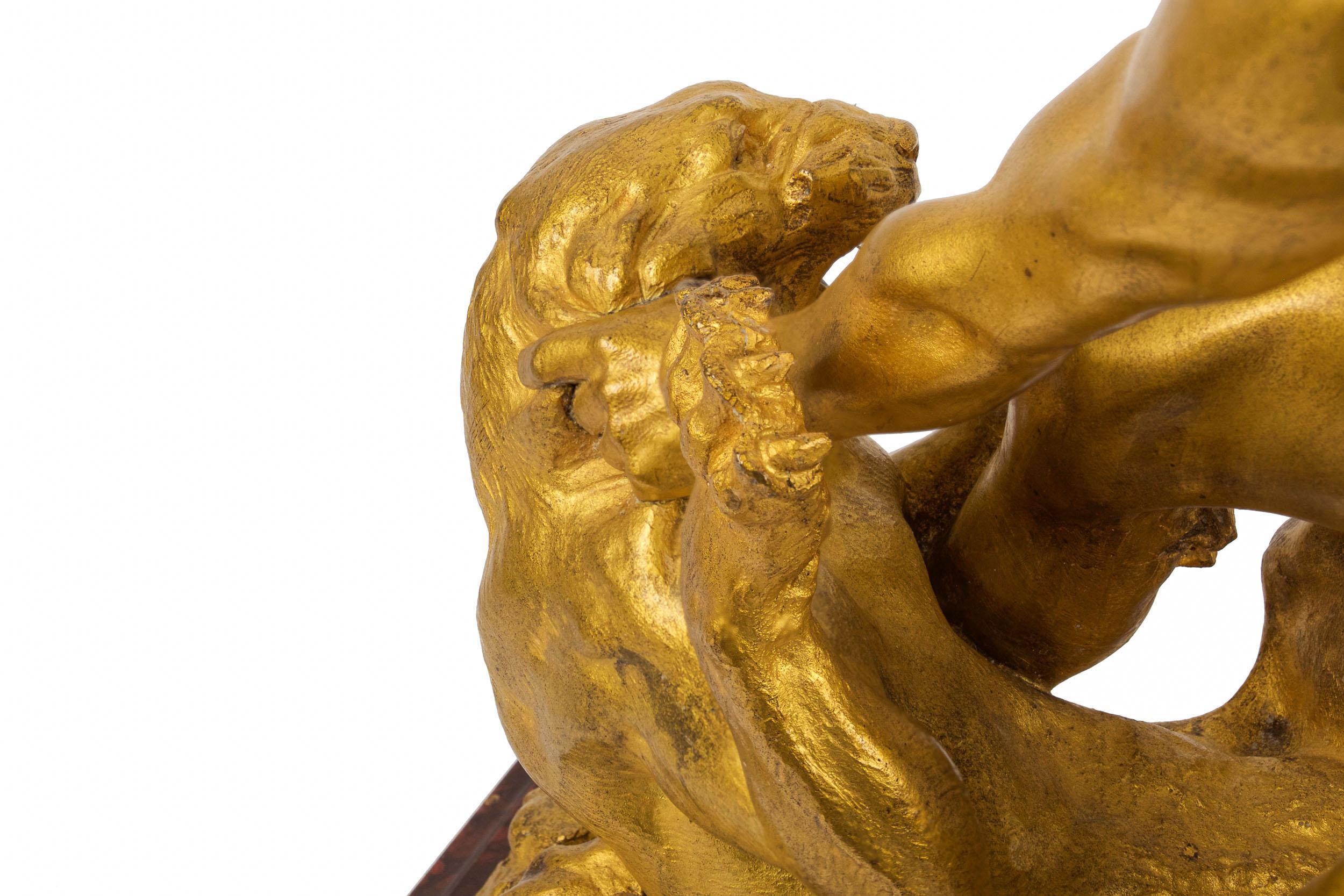 Sculpture française en bronze Indian Battling Wildcat de Francois Hippolyte Peyrol, vers 1910 11
