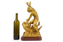 French Bronze Sculpt "Indian Battling Wildcat", Francois Hippolyte Peyrol c 1910