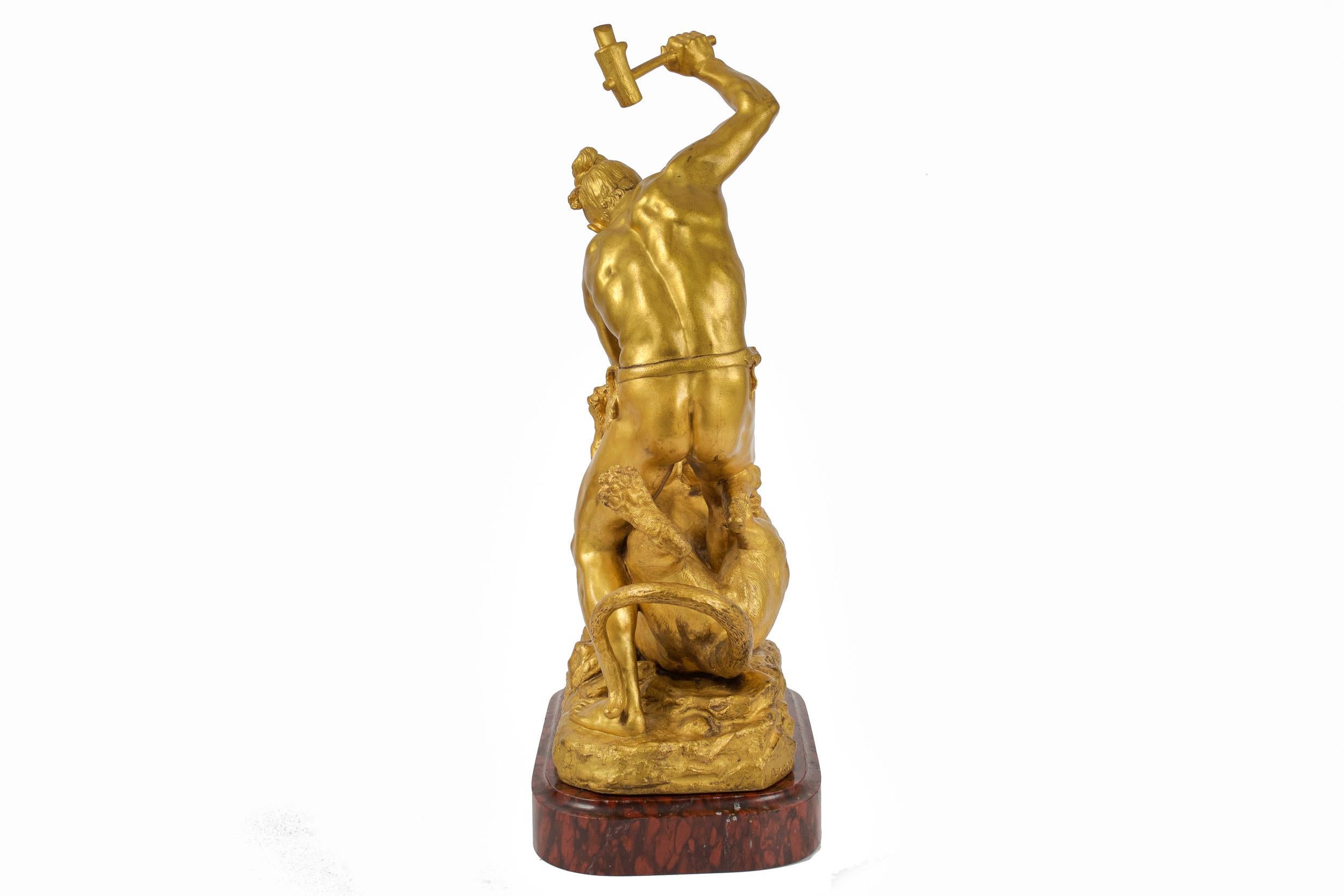 Romantique Sculpture française en bronze Indian Battling Wildcat de Francois Hippolyte Peyrol, vers 1910
