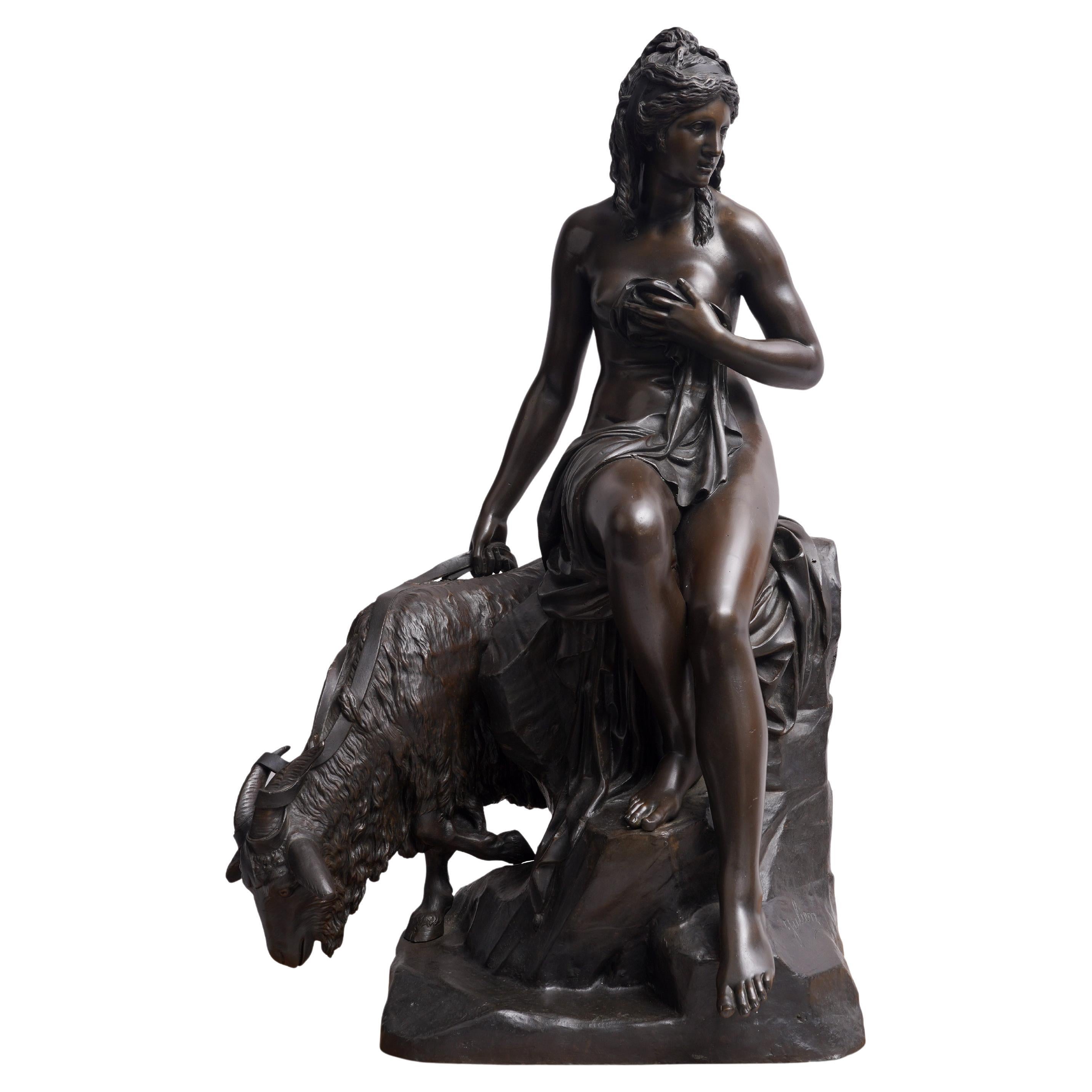 Une grande sculpture française en bronze "Amalthea & Jupiter's Goat" d'après Pierre Julien