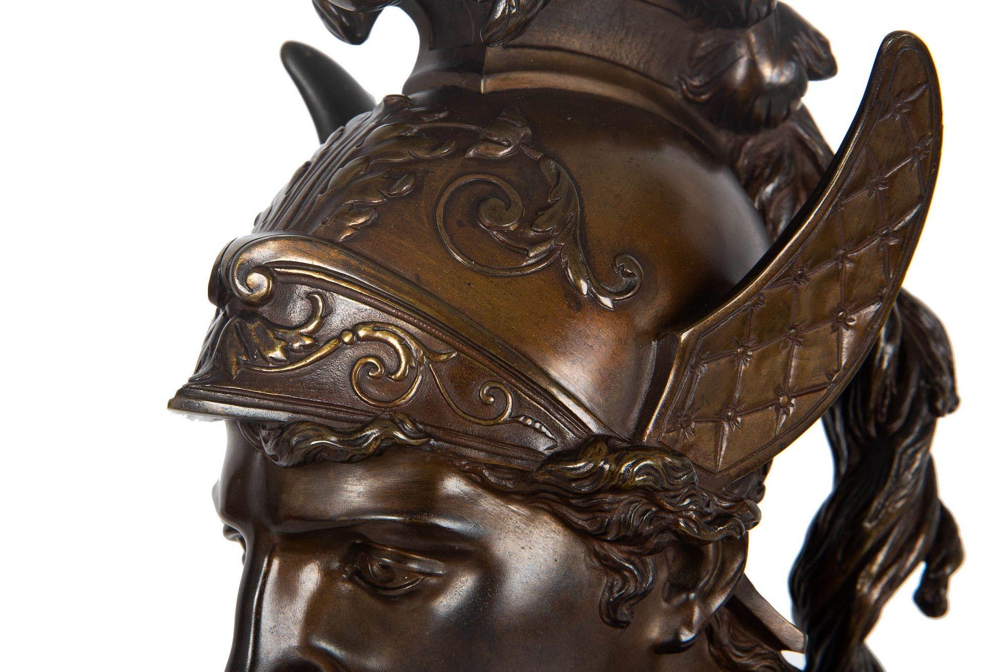 French Bronze Sculpture Antique Bust of Greek Warrior, late 19th century For Sale 5