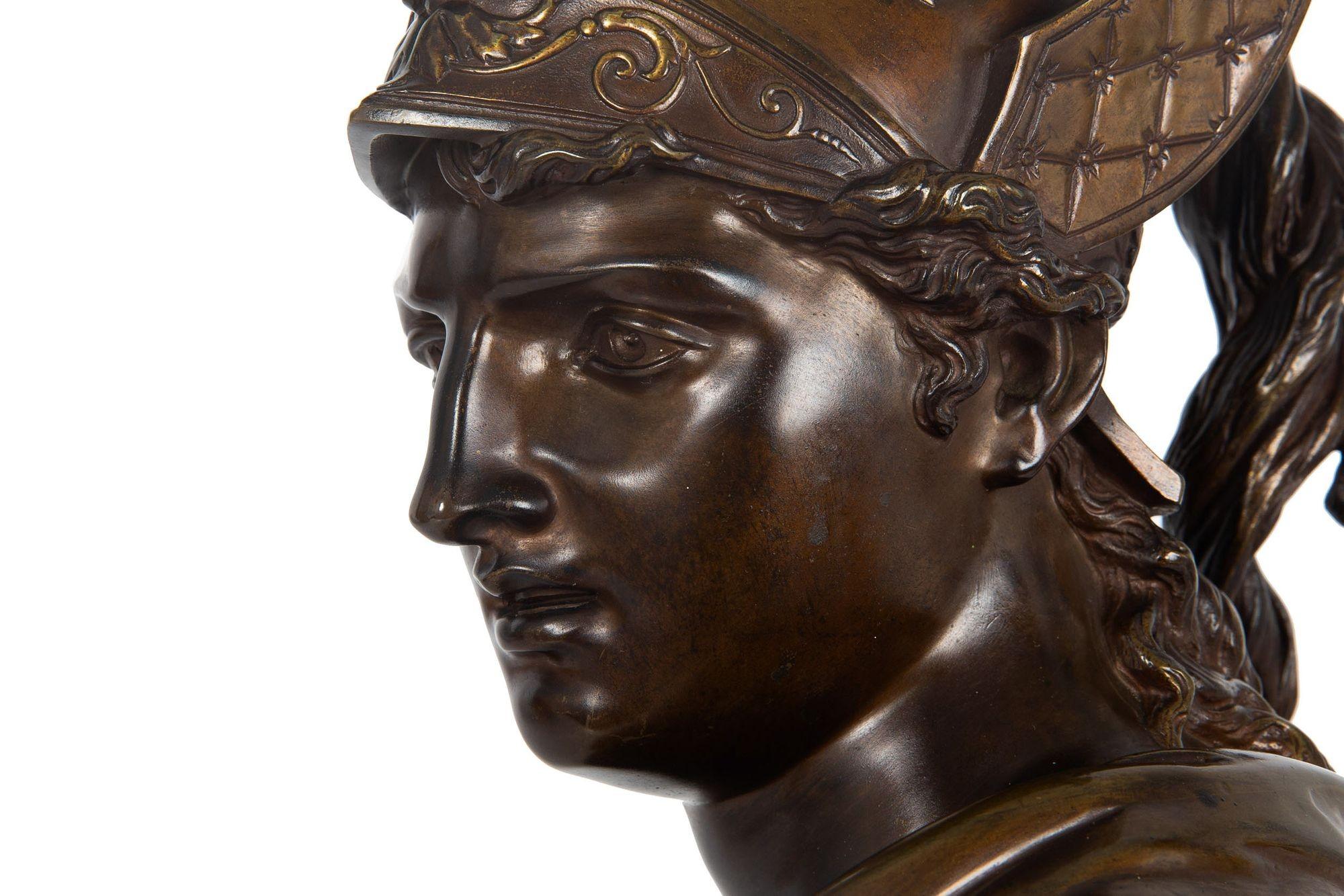 French Bronze Sculpture Antique Bust of Greek Warrior, late 19th century For Sale 6