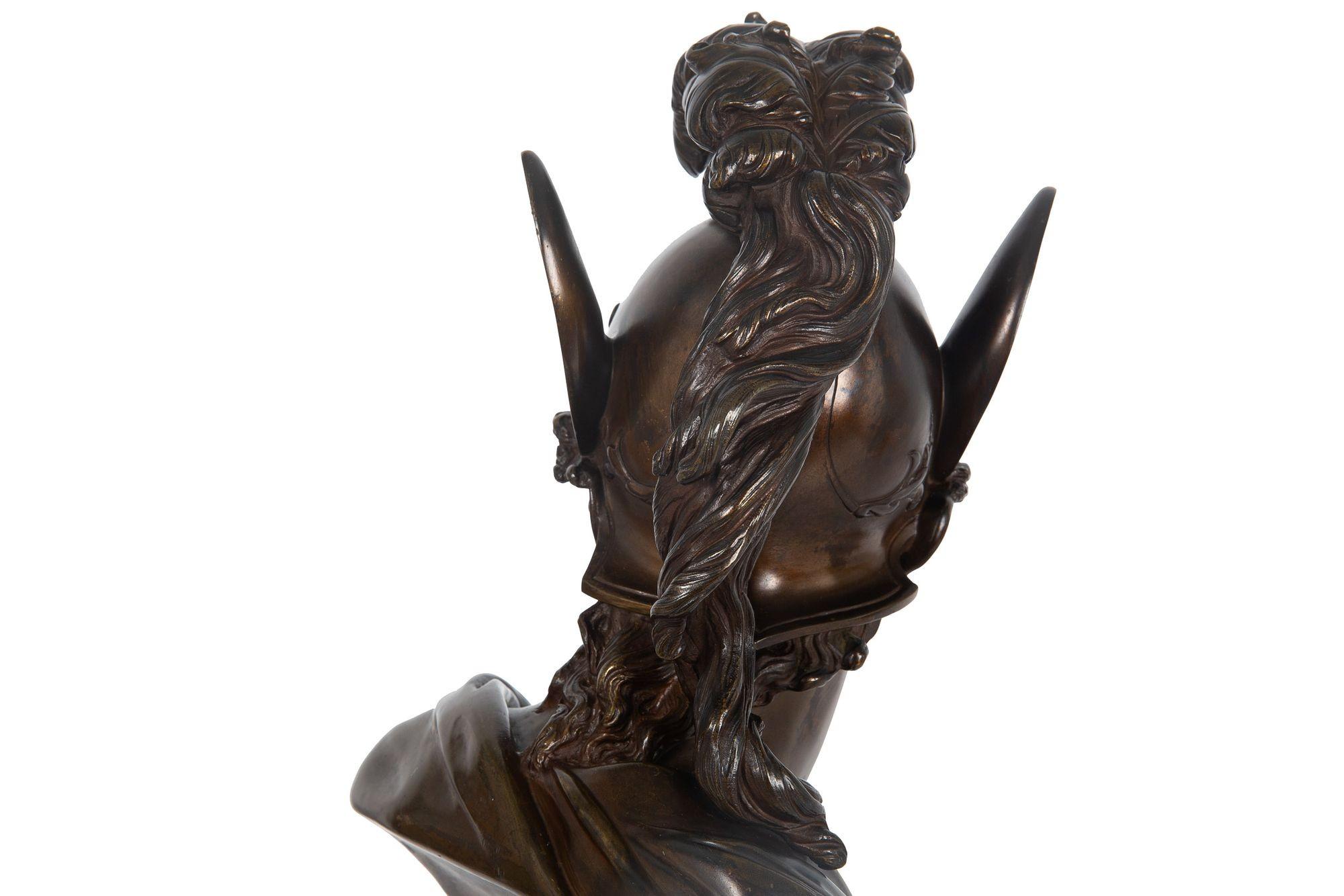 French Bronze Sculpture Antique Bust of Greek Warrior, late 19th century For Sale 7