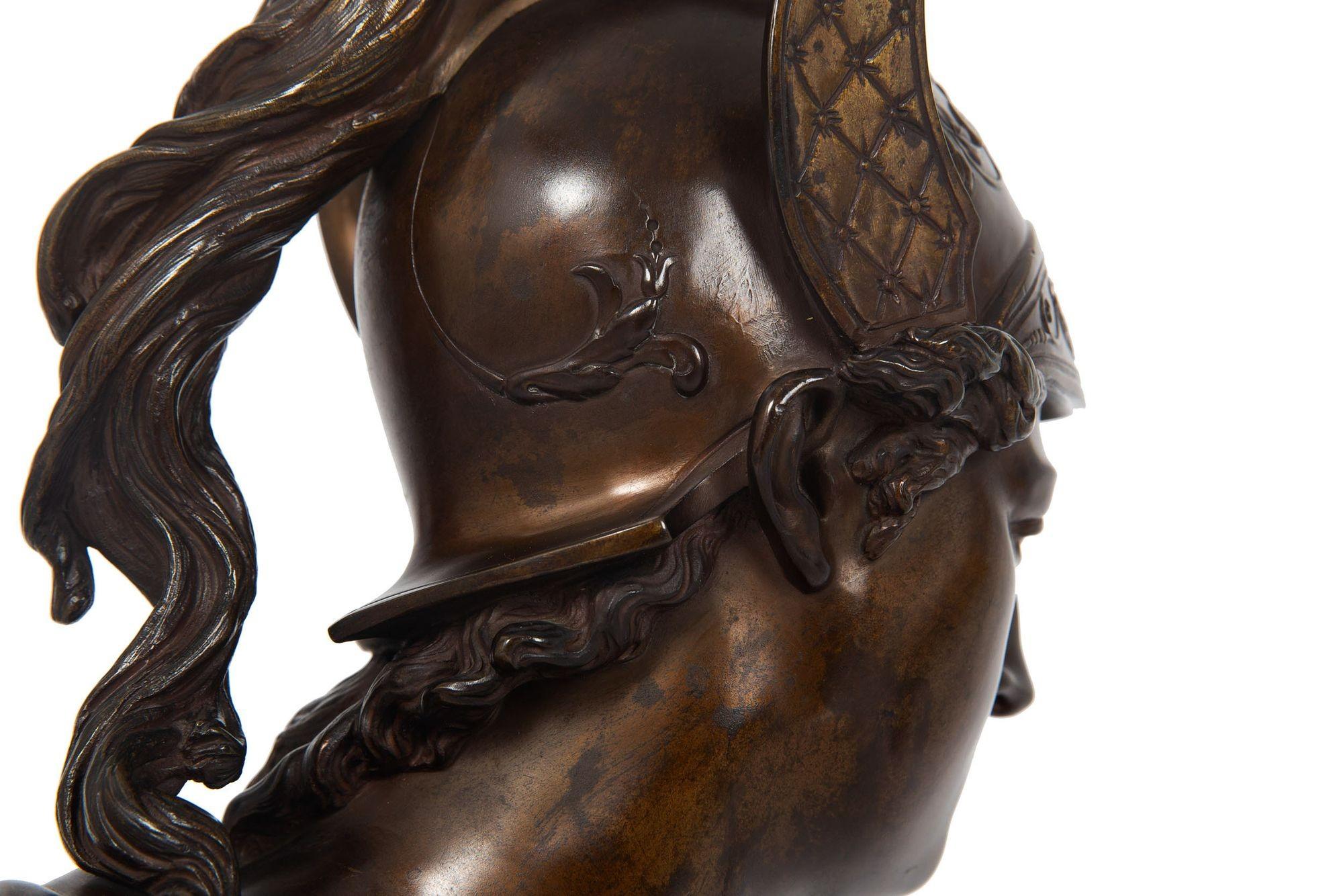 French Bronze Sculpture Antique Bust of Greek Warrior, late 19th century For Sale 10