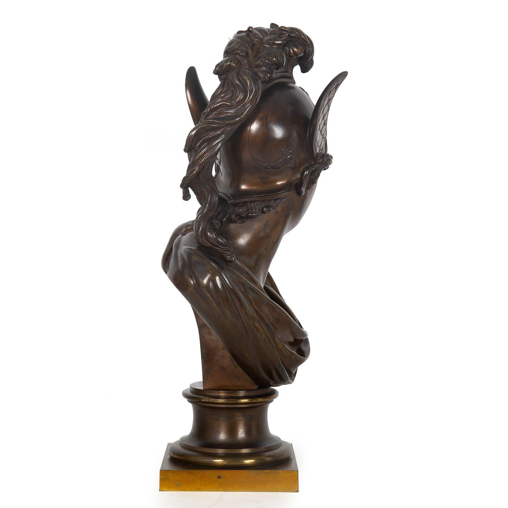 Romantic French Bronze Sculpture Antique Bust of Greek Warrior, late 19th century For Sale