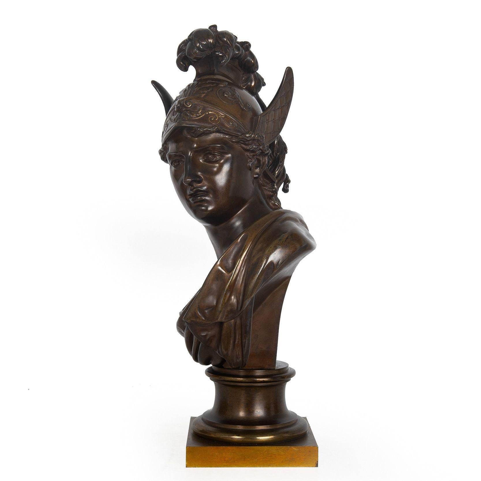 French Bronze Sculpture Antique Bust of Greek Warrior, late 19th century In Good Condition For Sale In Shippensburg, PA