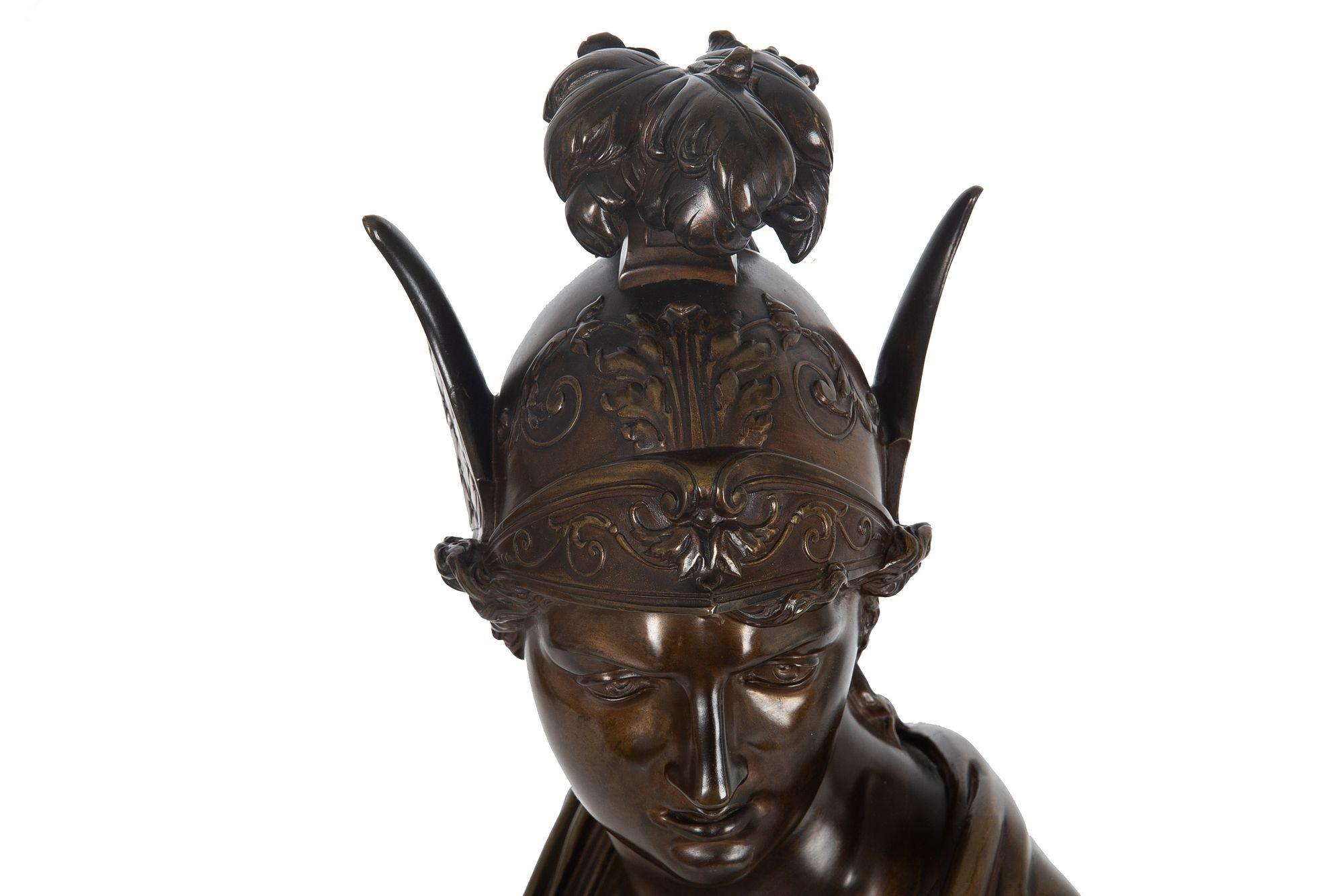 French Bronze Sculpture Antique Bust of Greek Warrior, late 19th century For Sale 1