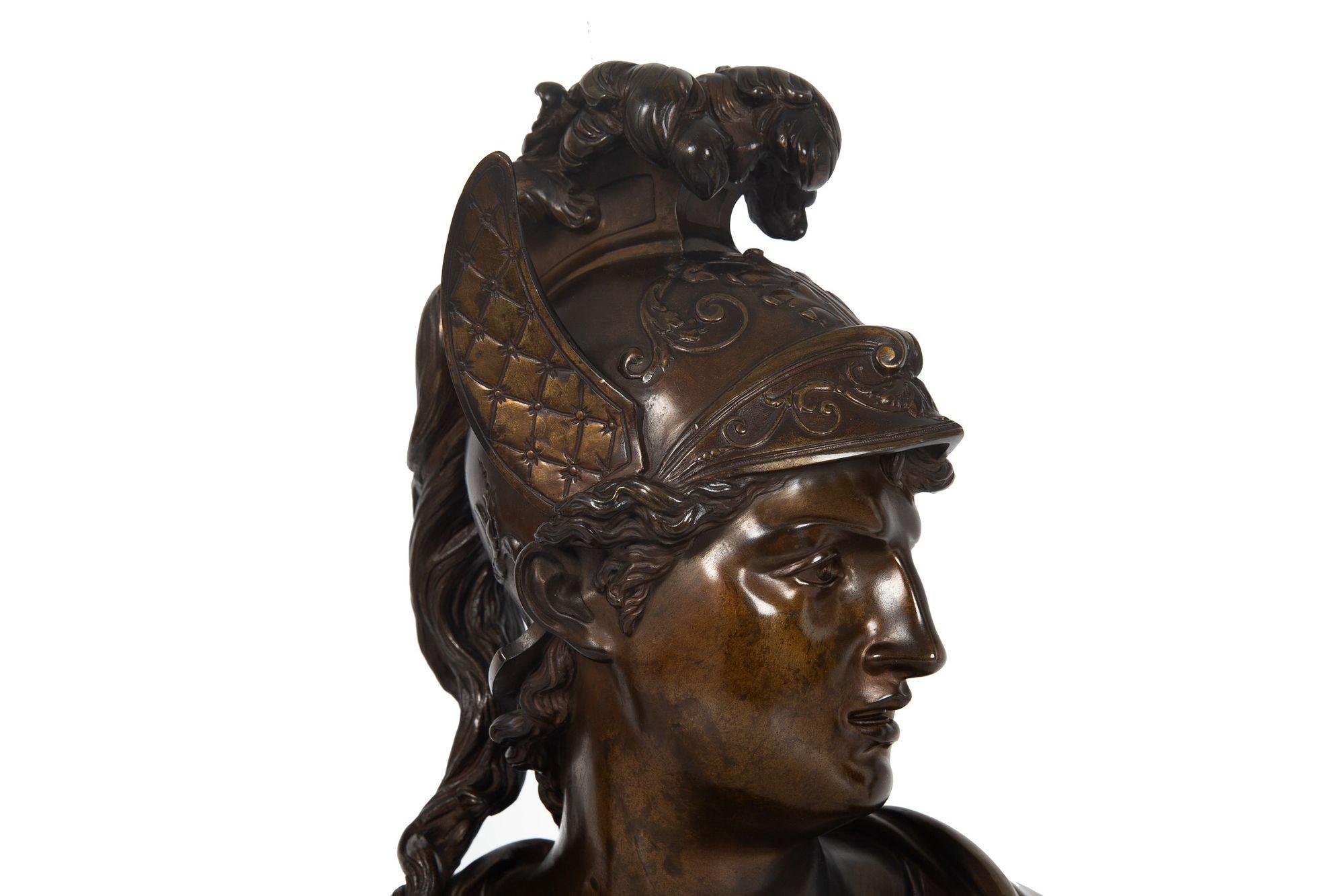 French Bronze Sculpture Antique Bust of Greek Warrior, late 19th century For Sale 2