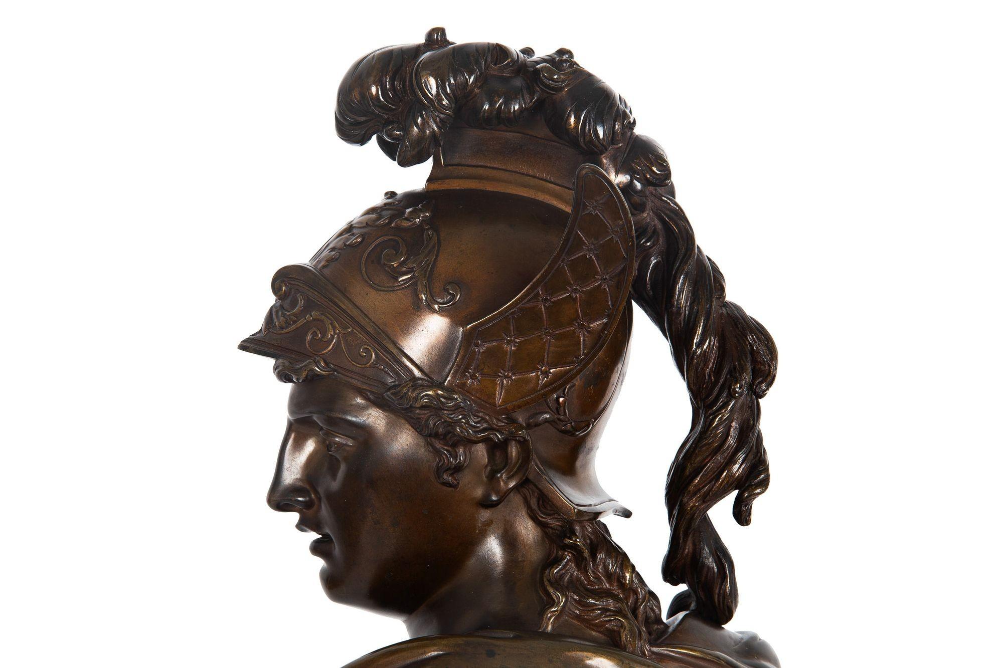 French Bronze Sculpture Antique Bust of Greek Warrior, late 19th century For Sale 4