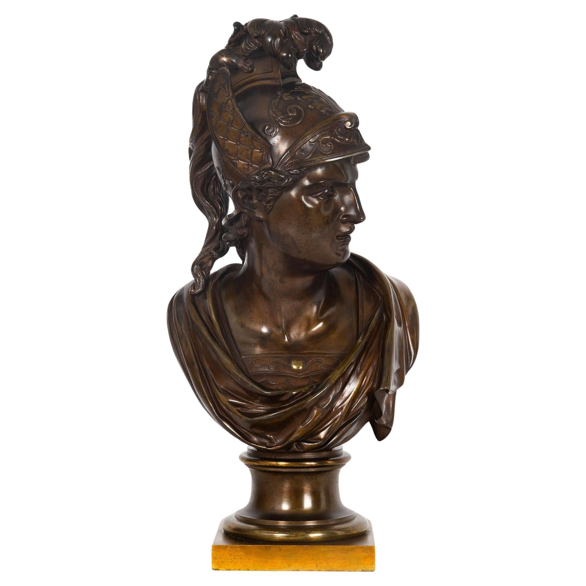 French Bronze Sculpture Antique Bust of Greek Warrior, late 19th century For Sale