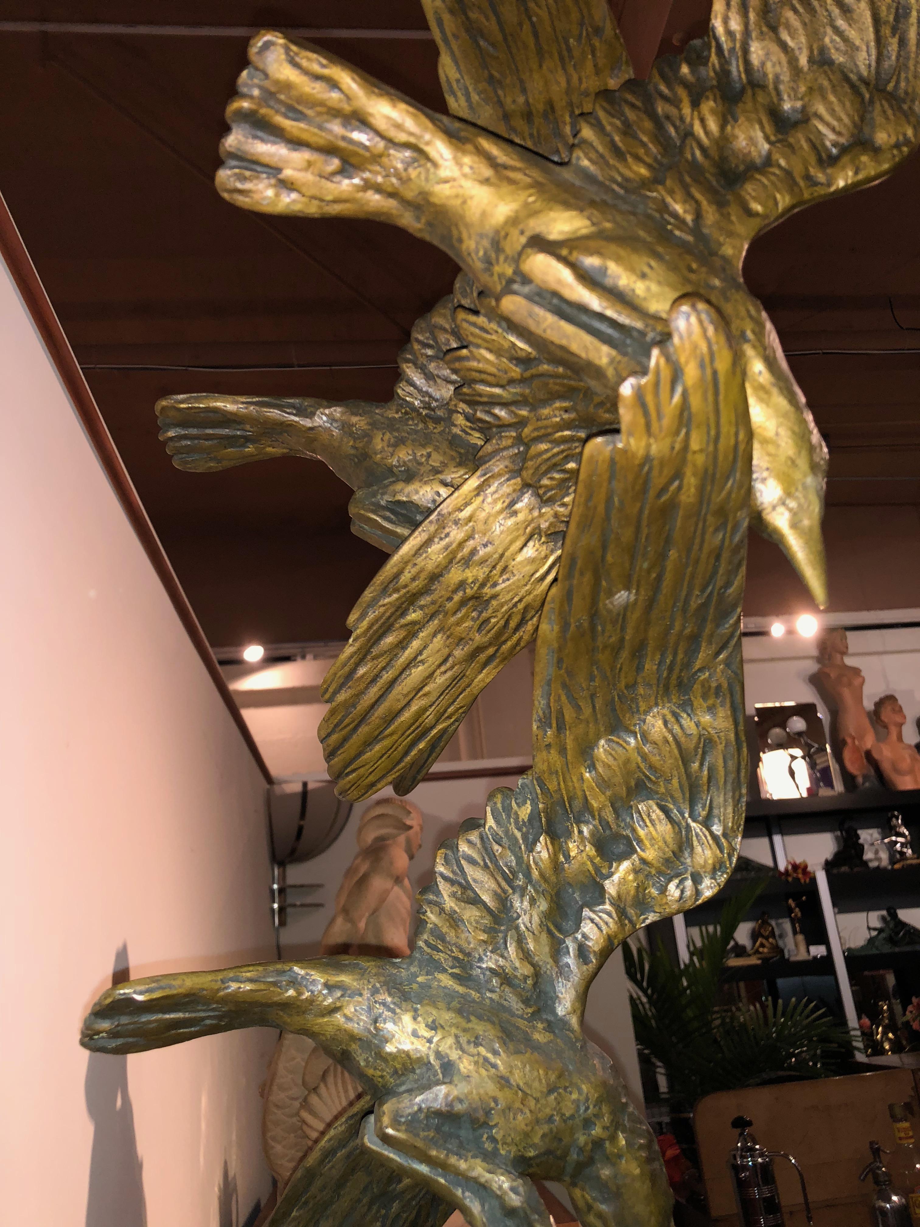Bronze Sculpture française en bronze Art Déco Artiste E. Tissot Oiseaux en vol