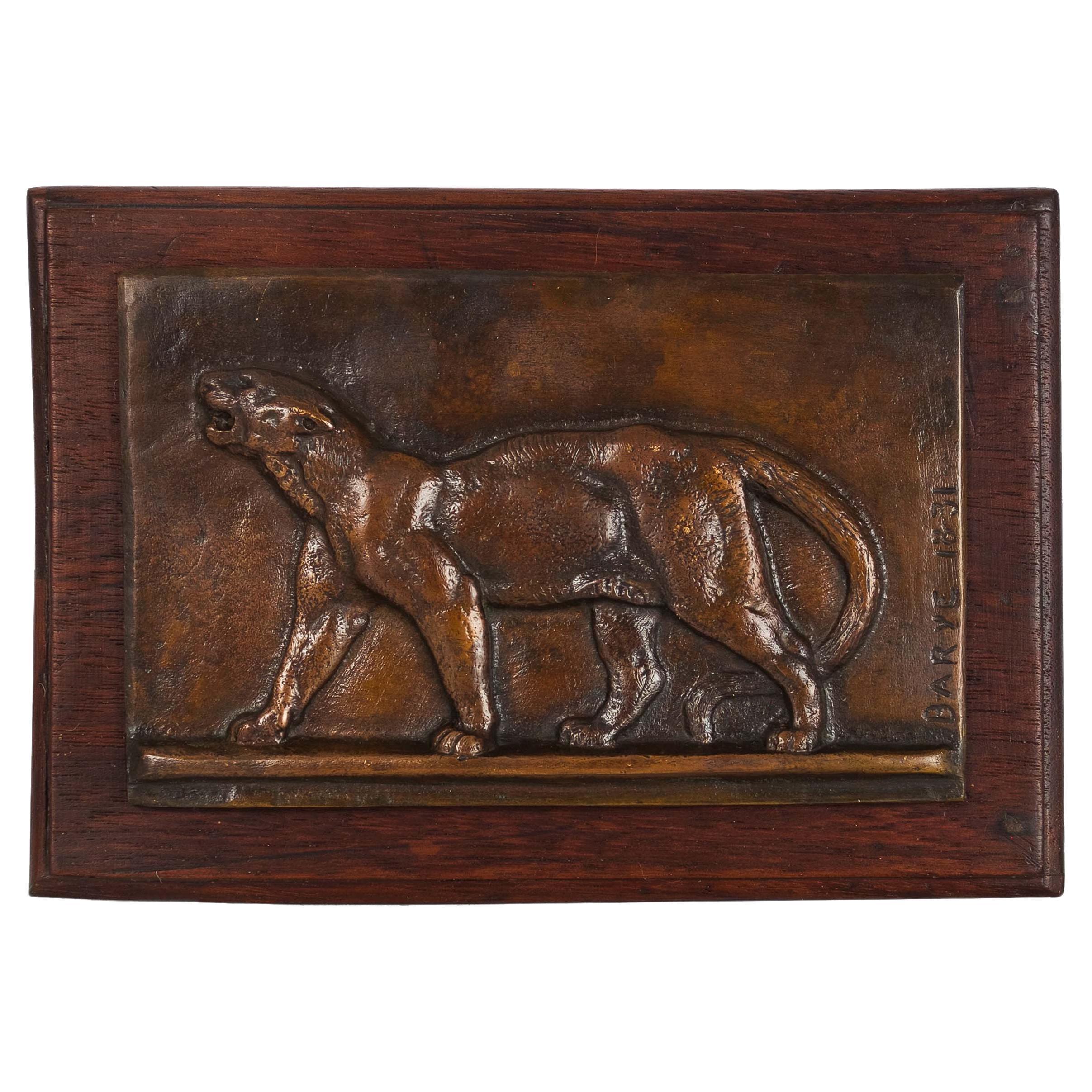 French Bronze Sculpture Bas-Relief "Walking Leopard" after Antoine-Louis Barye	 For Sale