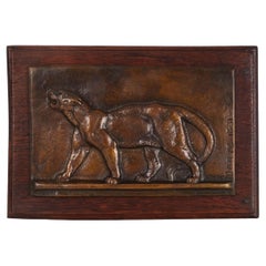 French Bronze Sculpture Bas-Relief "Walking Leopard" after Antoine-Louis Barye	