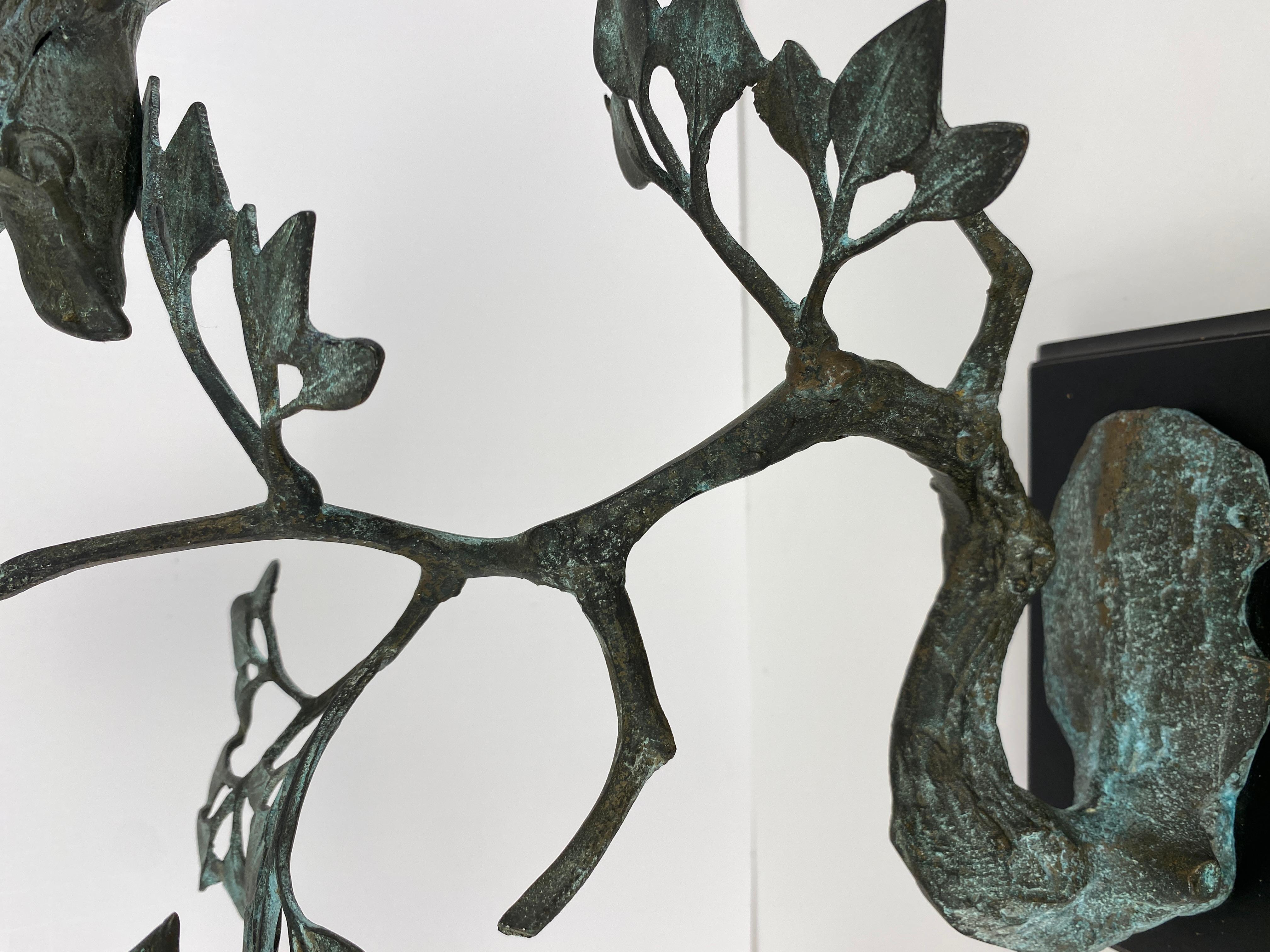 French Bronze Sculpture Birds Perched on Branch In Good Condition In Miami, FL