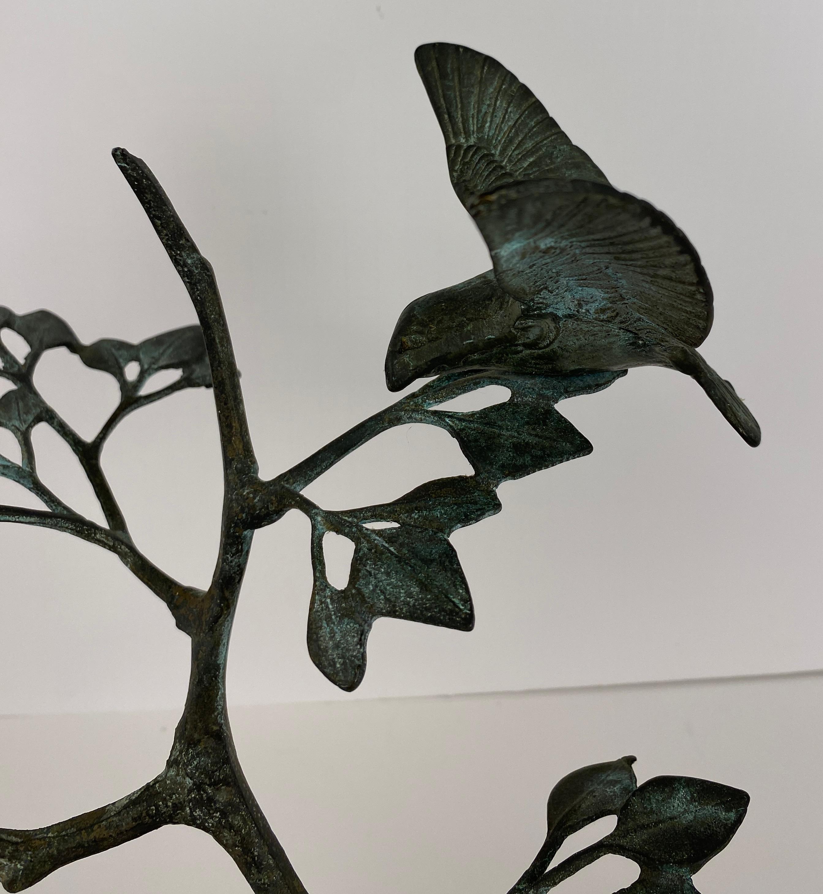 20th Century French Bronze Sculpture Birds Perched on Branch