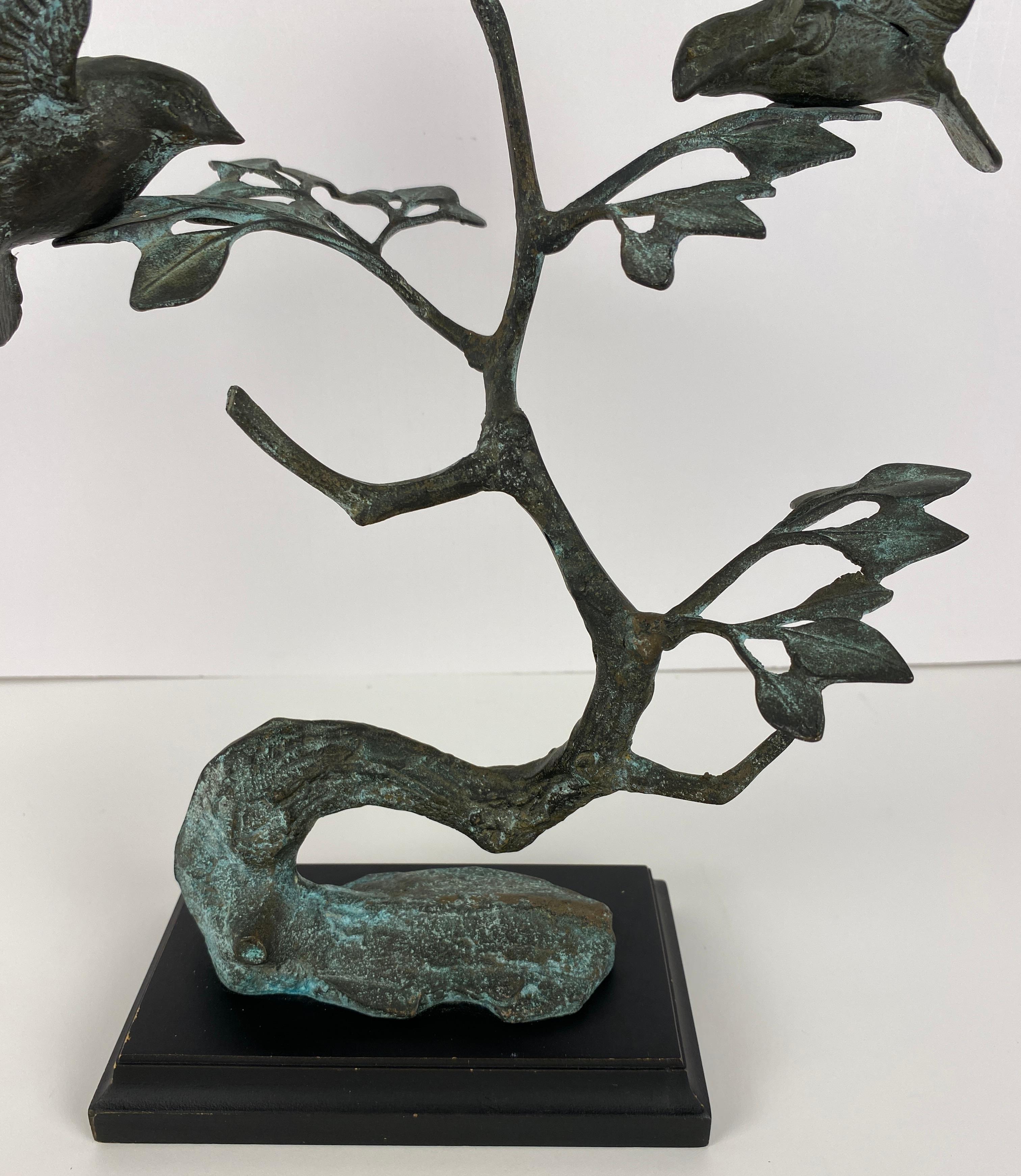 French Bronze Sculpture Birds Perched on Branch 2