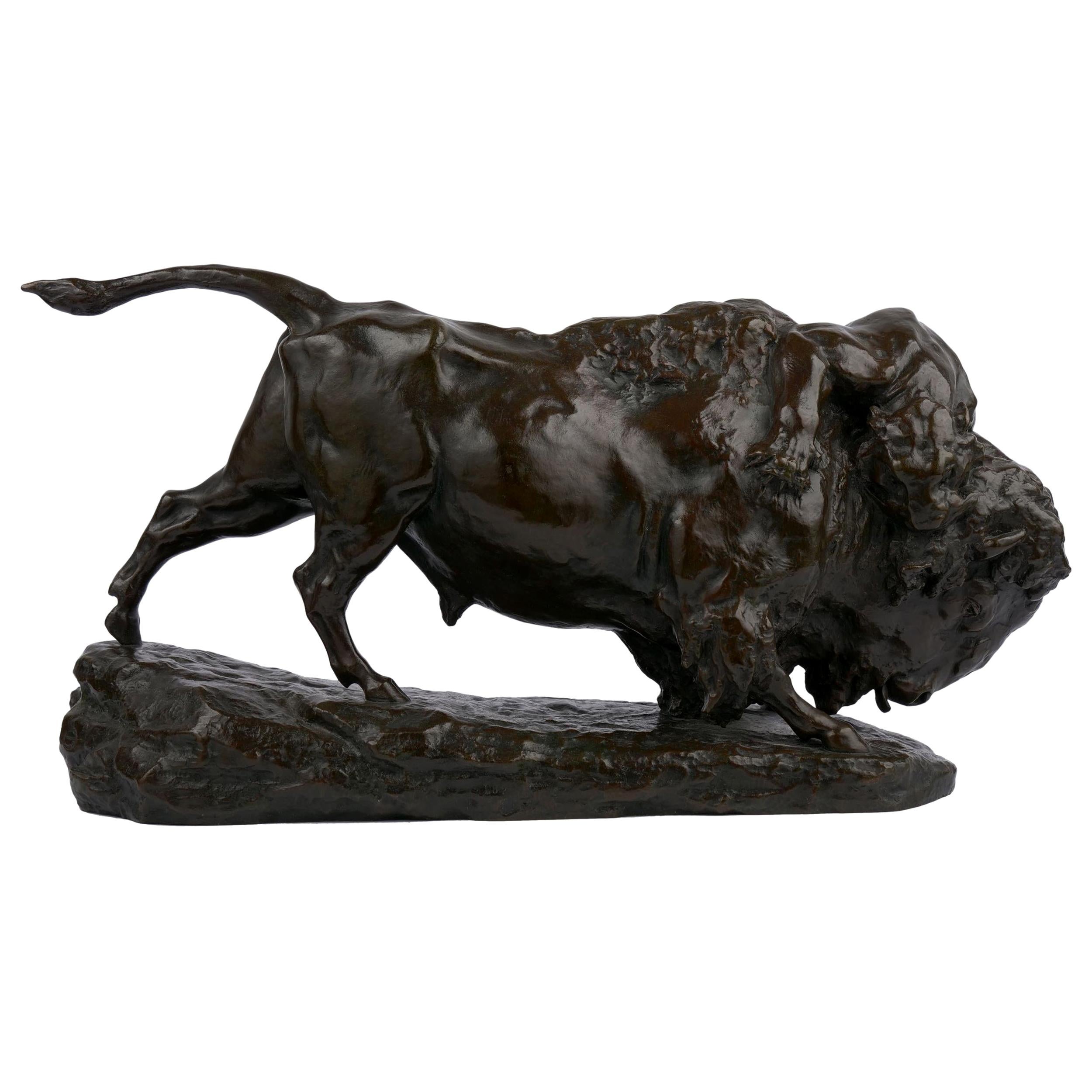 French Bronze Sculpture “Bison et Jaguar” by Georges Gardet & Siot-Decauville