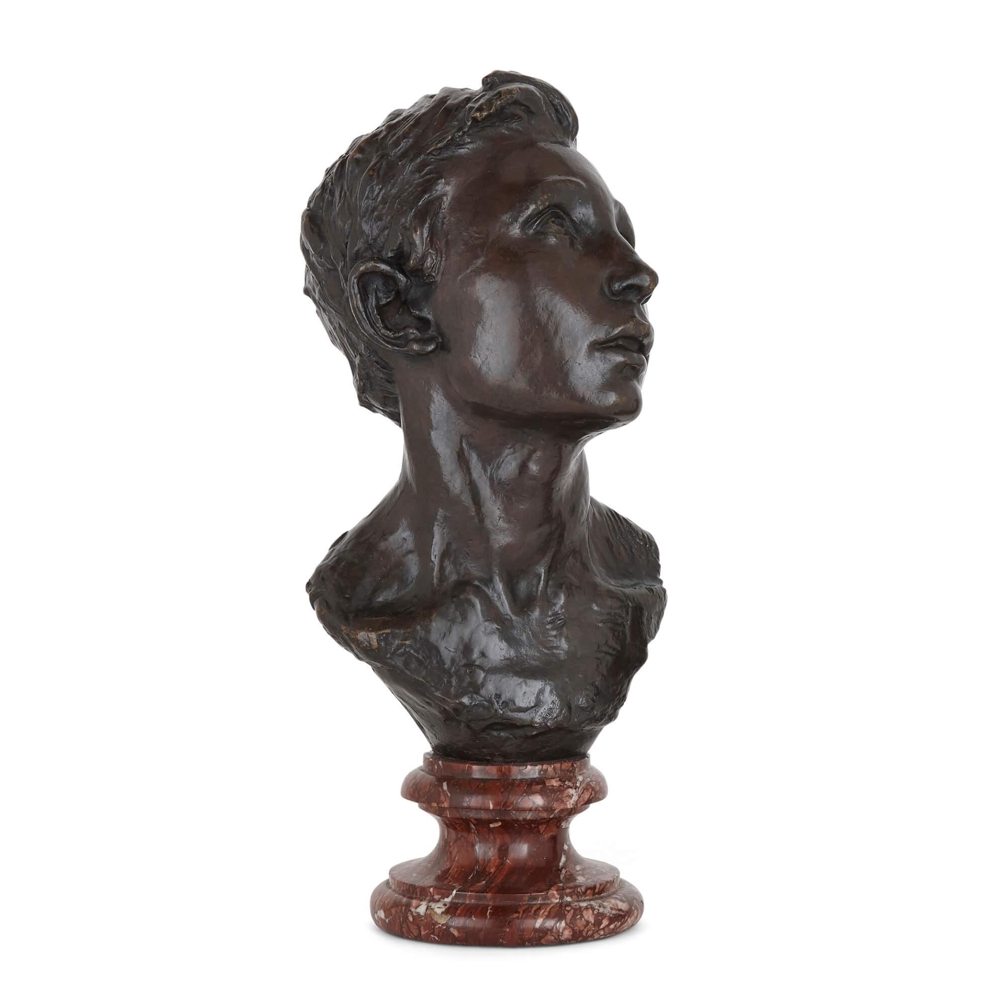 Patinated French Bronze Sculpture Bust of a Man by Aimé-Jules Dalou For Sale