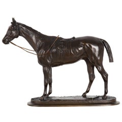 French Bronze Sculpture by Pierre Lenordez of Racehorse Stallion “Bois Roussel”