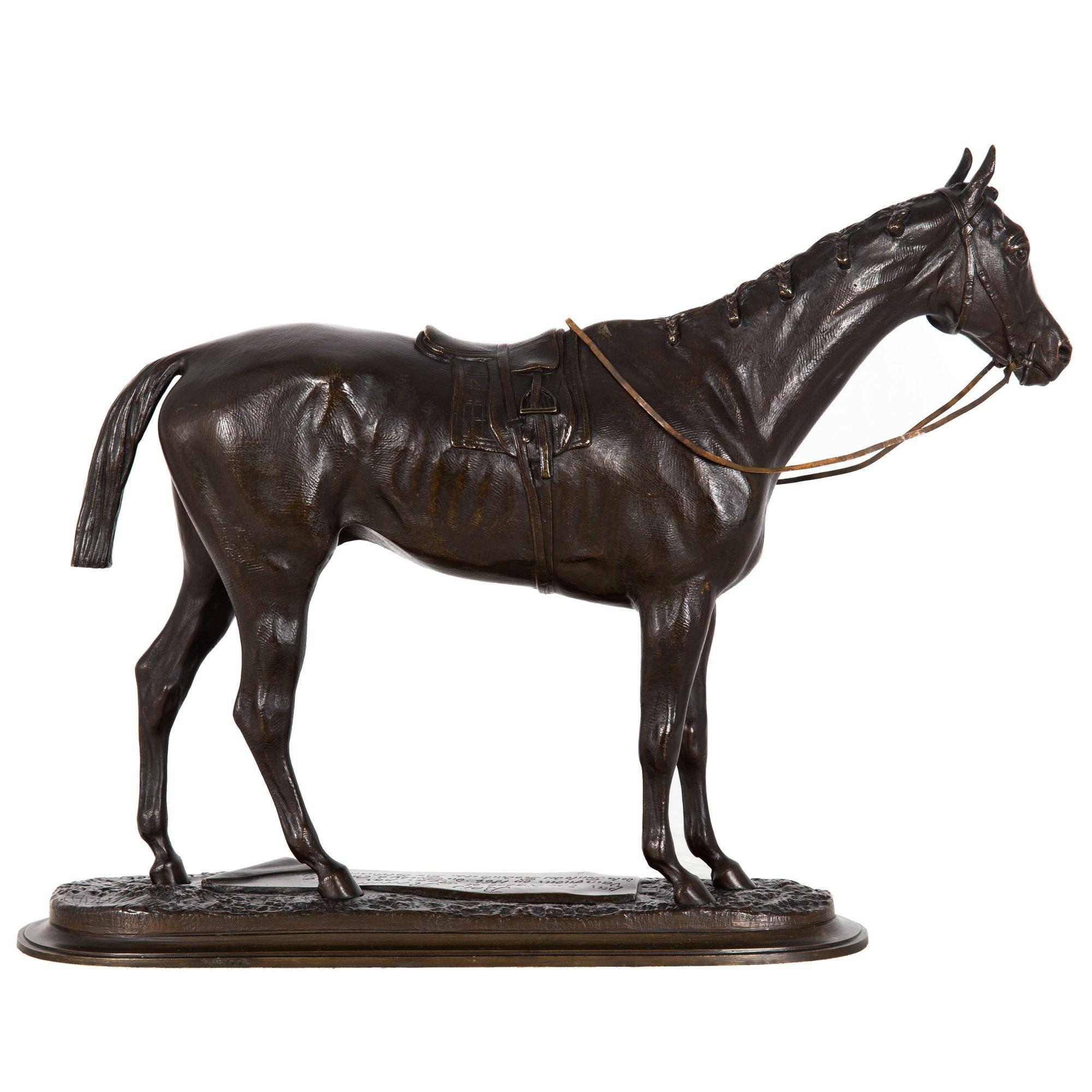 Romantic French Bronze Sculpture by Pierre Lenordez of Racehorse Stallion “Bois Roussel”