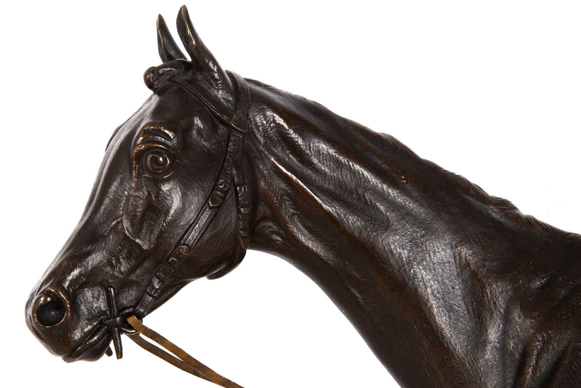 French Bronze Sculpture by Pierre Lenordez of Racehorse Stallion “Bois Roussel” 1