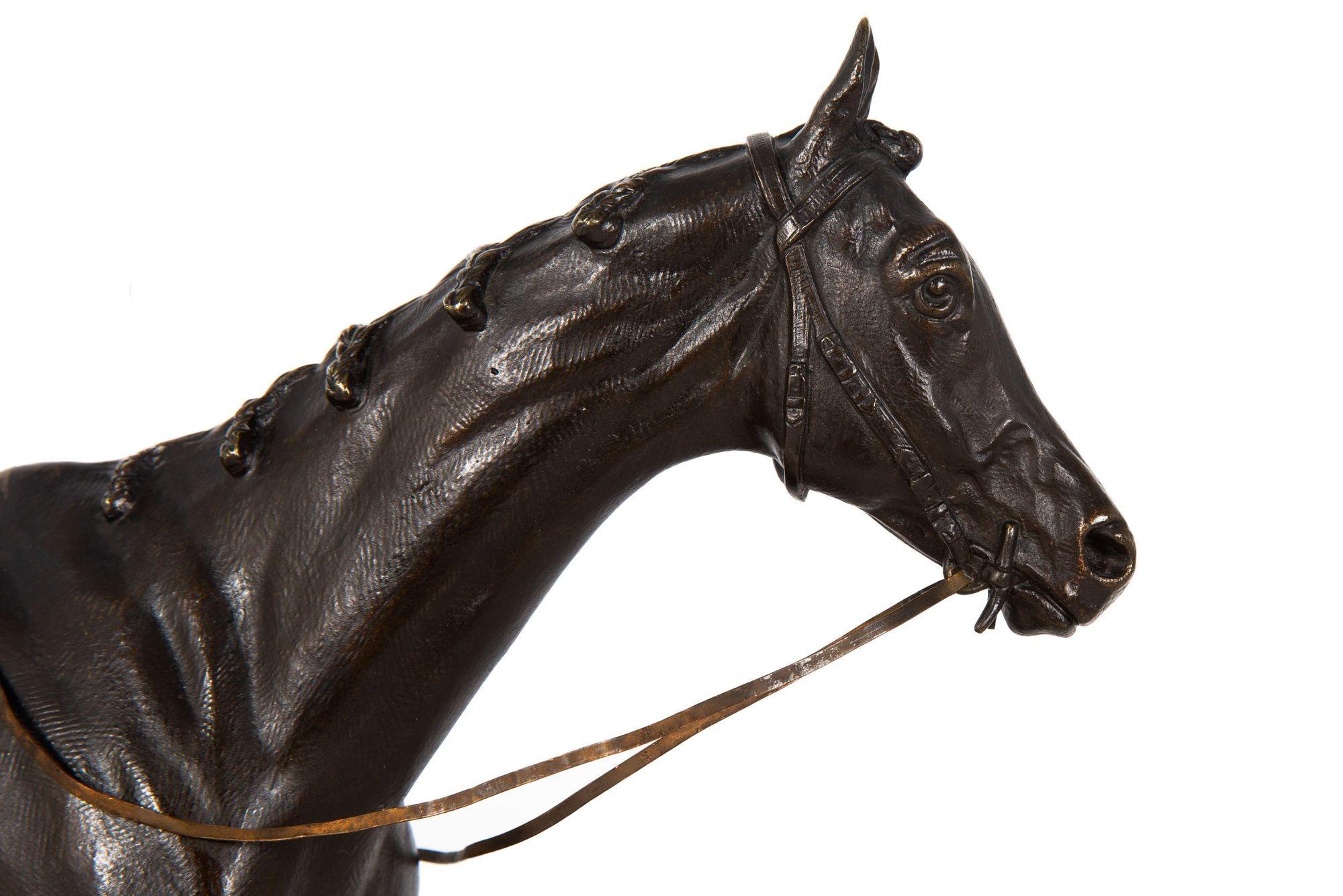French Bronze Sculpture by Pierre Lenordez of Racehorse Stallion “Bois Roussel” 2