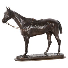 Sculpture française de Pierre Lenordez représentant un cheval de course Stallion Bois Roussel